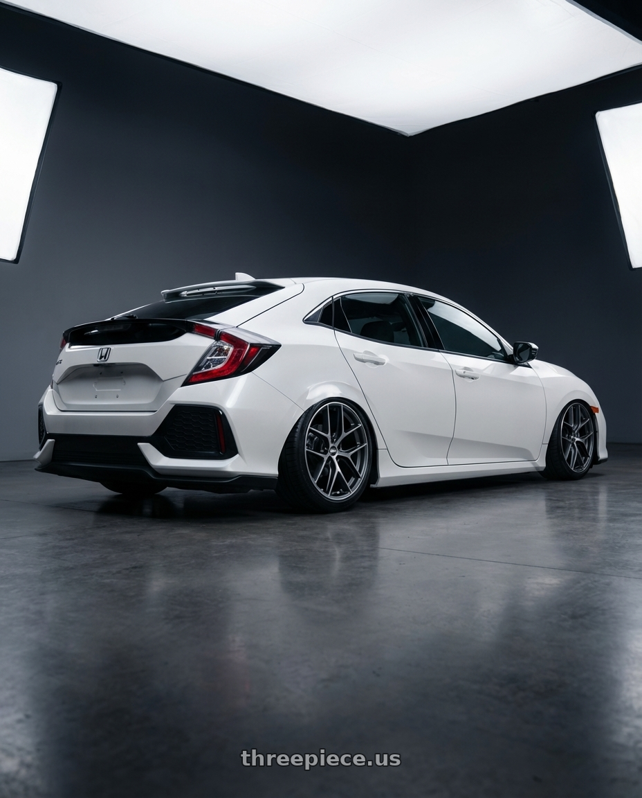 2019 Honda Civic with BBS CC-R 5x114.3 19x8.5+30 Graphite w/ Diamond Cut Face wheels rear three quarter view slight stretch tires