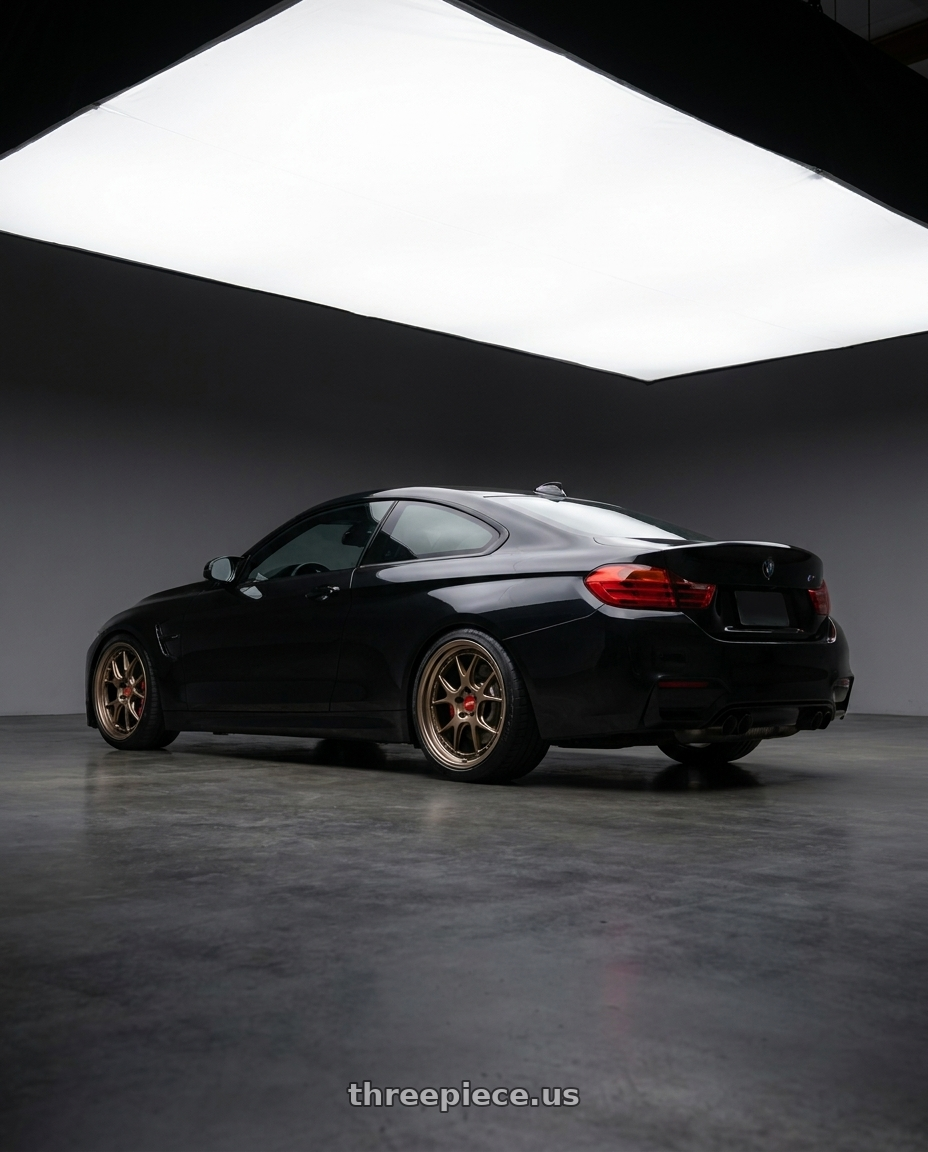 2015 Bmw M4 with BBS LM-R 5x120 20x9.5+23 Matte Bronze wheels rear three quarter view slight stretch tires