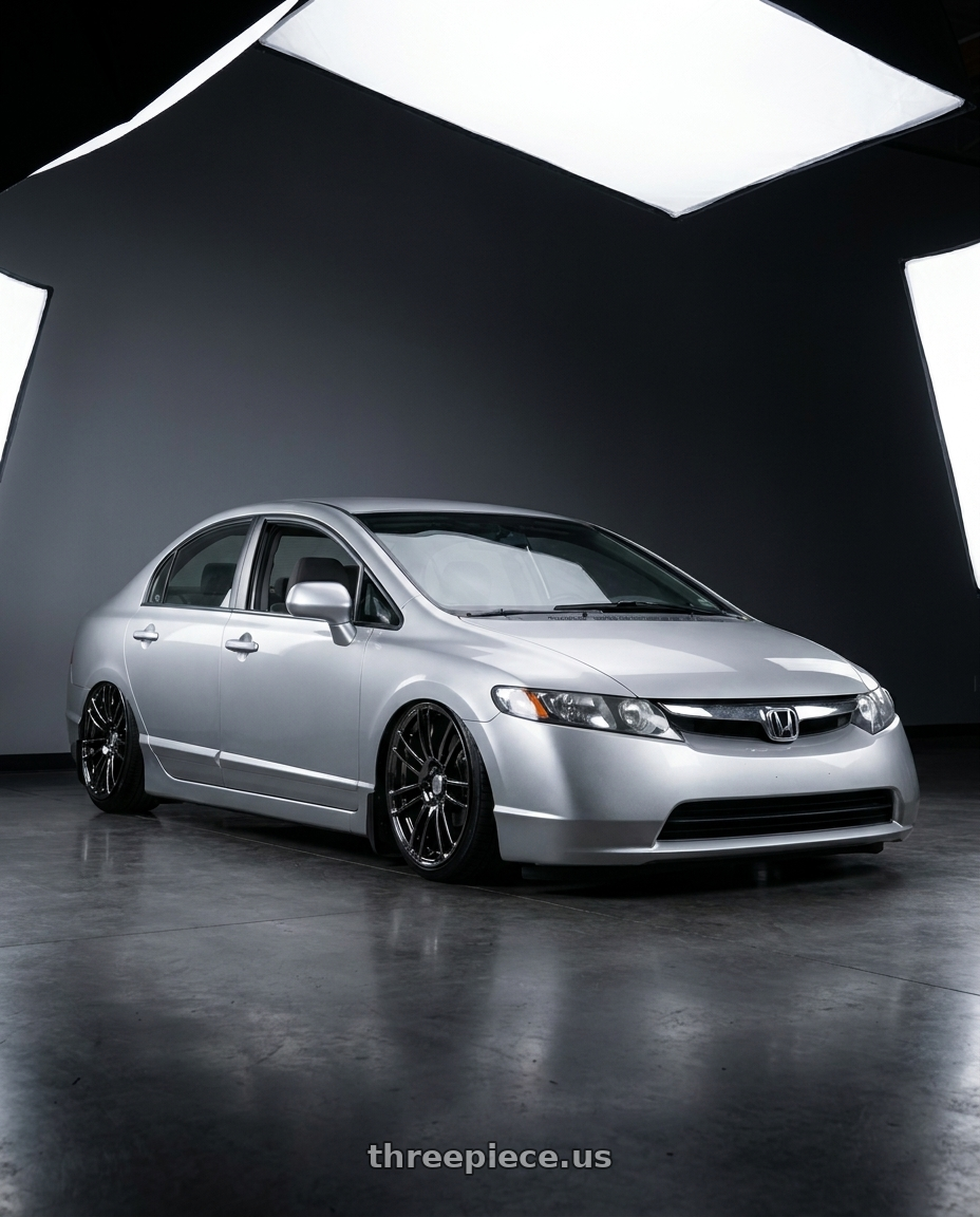 2007 Honda civic with Stage Wheels Belmont 5x120 18x8.5 +35 Black Chrome wheels