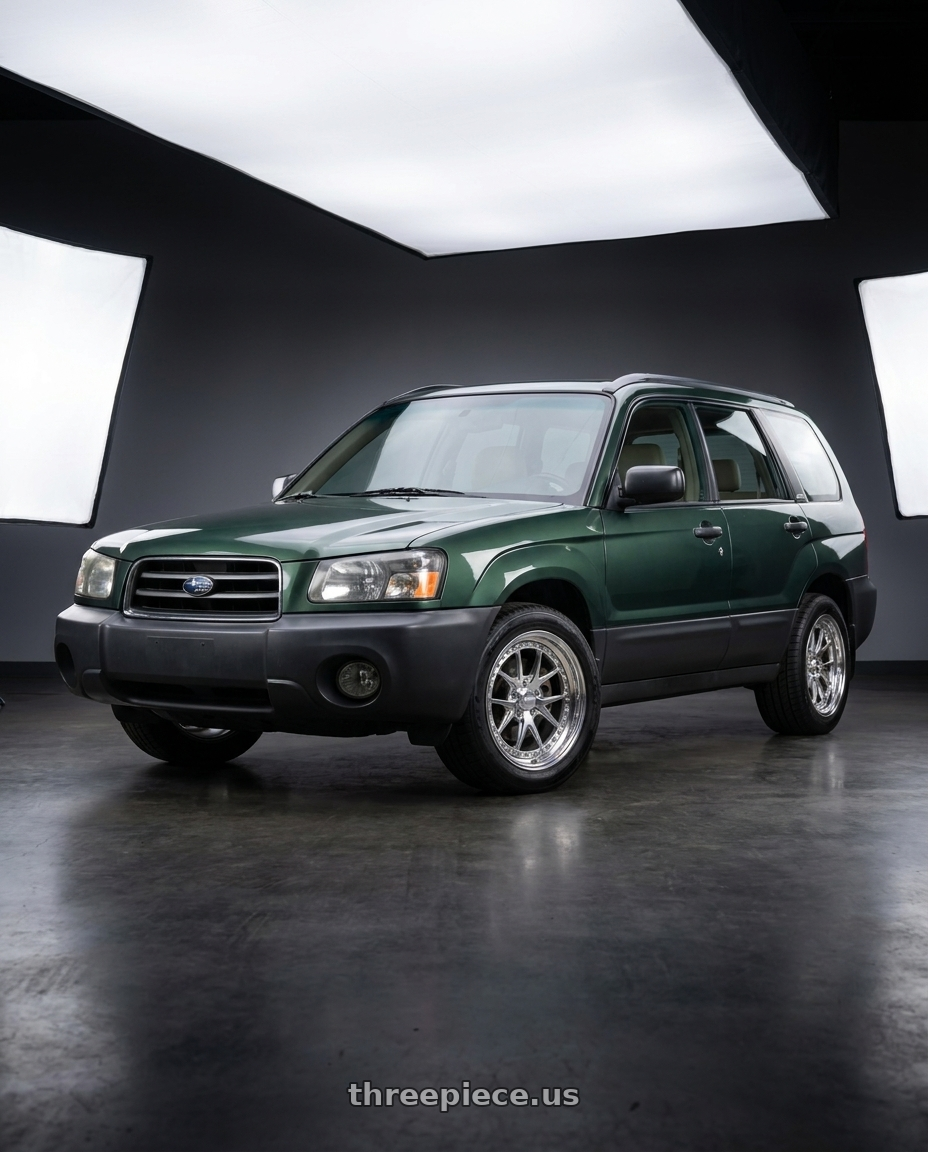 2003 Subaru Forester Green with CCW CZ05 4x100 16x7 +22 Polished wheels