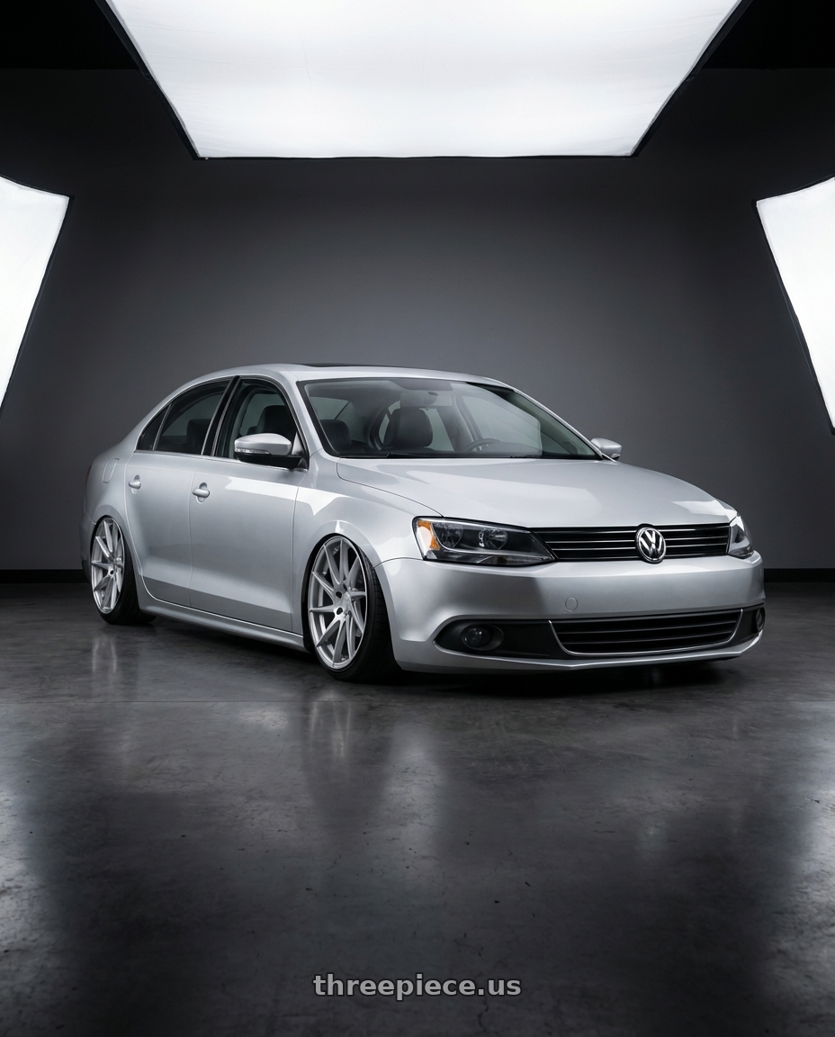 2016 Volkswagen Jetta GLI MK6 with Aodhan AH09 5x112 18x9.5 +35 Gloss Silver Machined Face wheels front three quarter view stanced stance