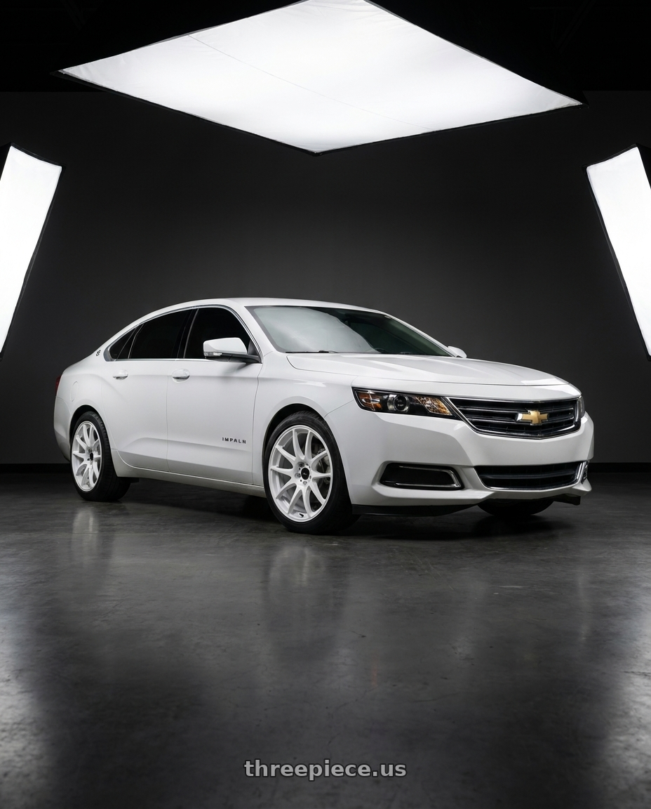 2020 Chevrolet Impala LT with Vors TR4 5x120 18x8.5  +35 White wheels front three quarter view stock stance