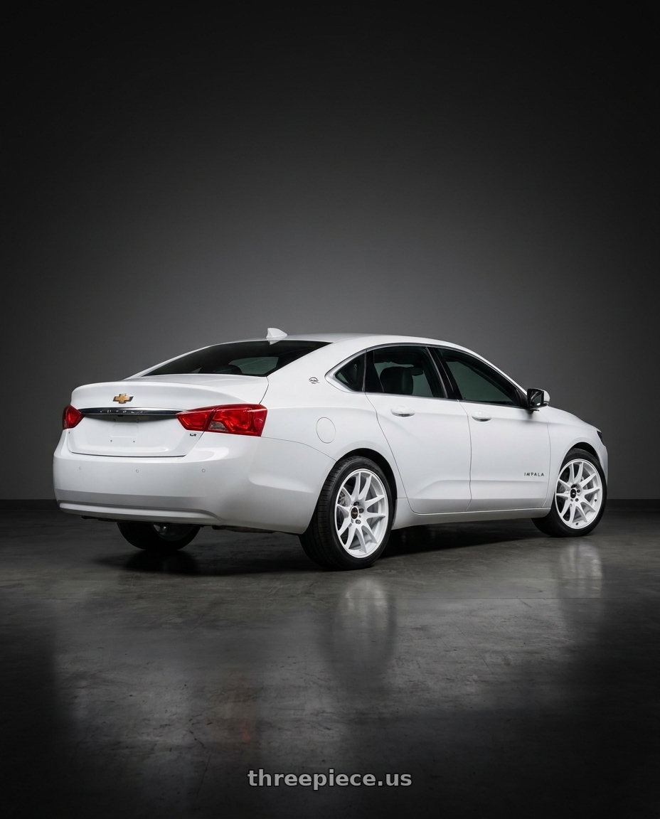 2020 Chevrolet Impala LT with Vors TR4 5x120 18x8.5  +35 White wheels rear three quarter view square tires
