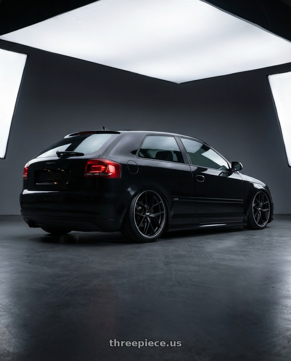 2012 Audi A3 8P with BBS CC-R 5x112 19x9.5+42 Satin Black wheels rear three quarter view slight stretch tires