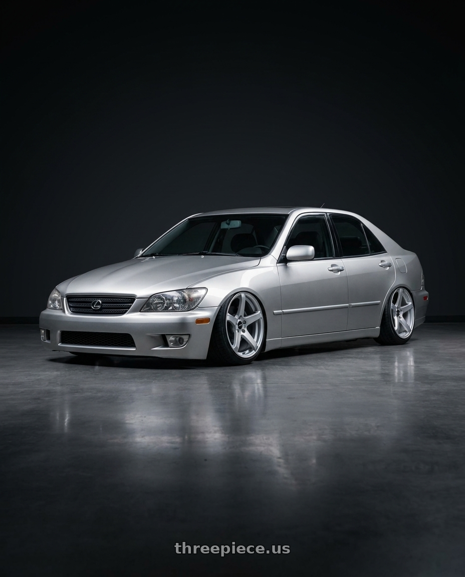 1999 Lexus is200 with Enkei Kojin 5x114.3 17x8+35 Matte Silver wheels