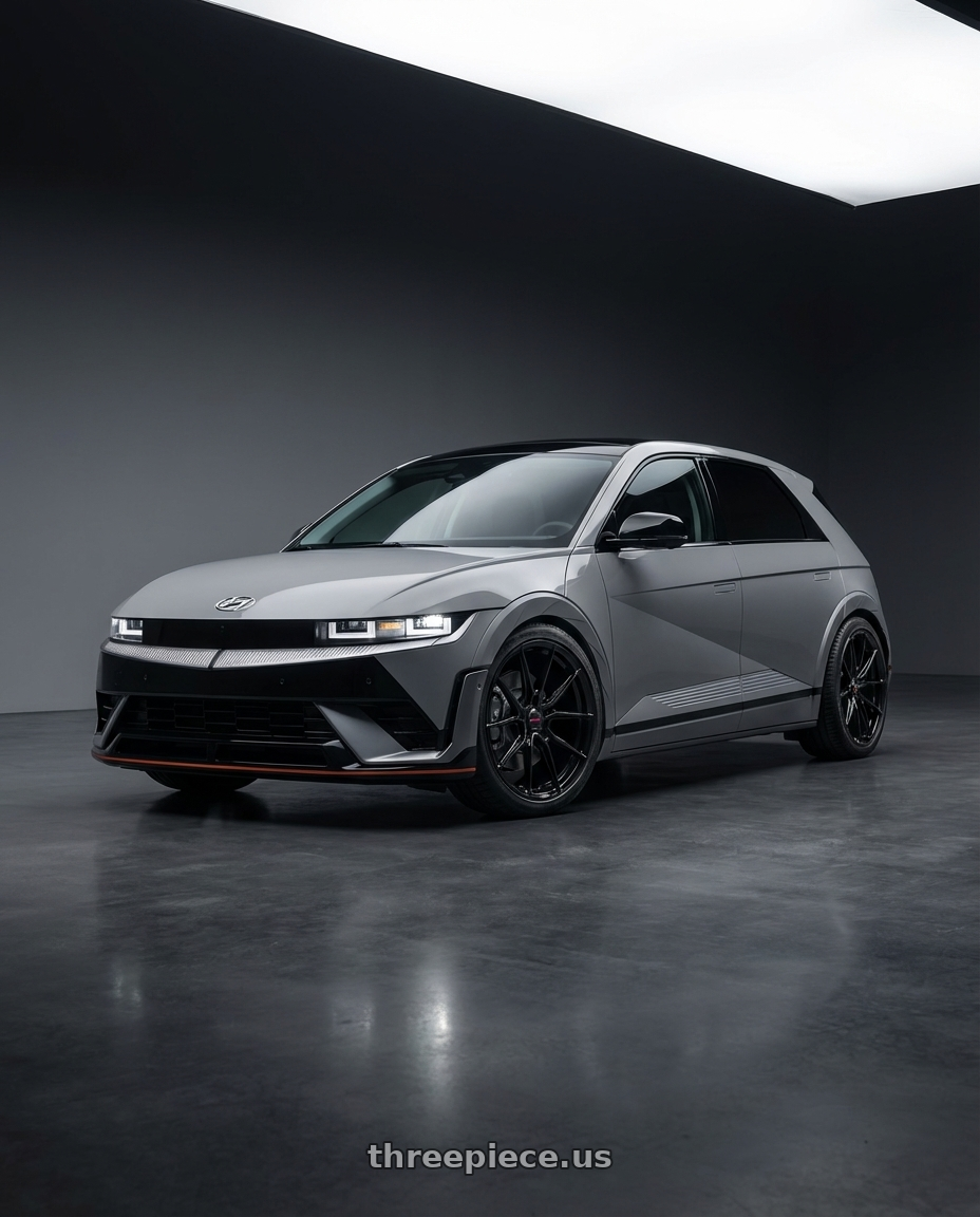 2024 Hyundai Ioniq 5 N with Vossen x Novitec NF10 21x10 - 5x114.3 BP - ET32 - Gloss Black Ferrari 812 Superfast/GTS Front Wheel - F-AFP-63-F01-C25 wheels front three quarter view lowered stance