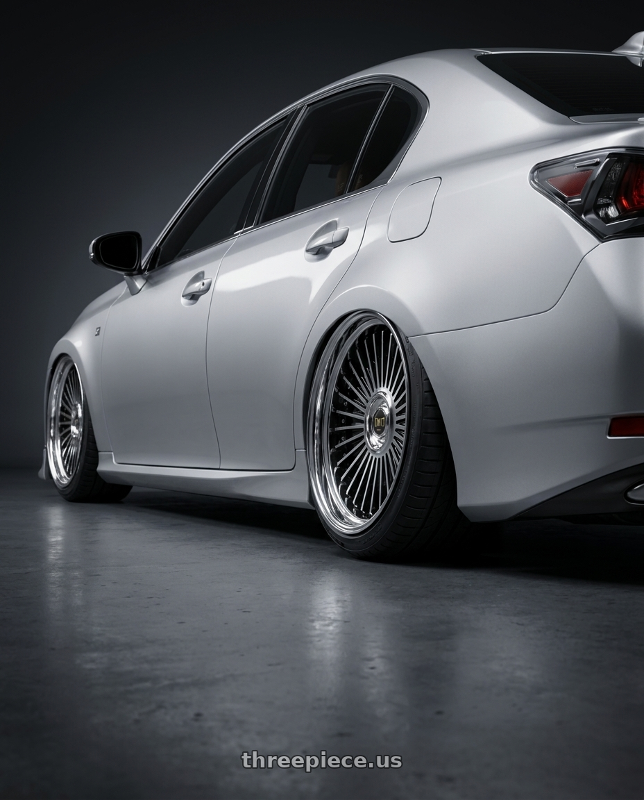 2015 Lexus gs350 with Work Emitz Black Polish 5x115 19x11.0 +22 wheels rear three quarter view square tires