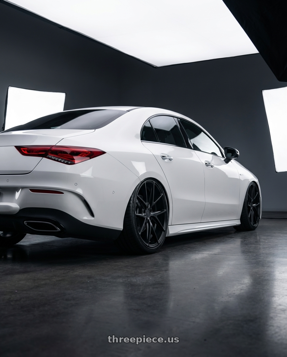 2023 Mercedes-Benz CLA C118 with Niche 1PC M117 MISANO 5X112 19X8.5 +25 MATTE BLACK wheels rear three quarter view slight stretch tires