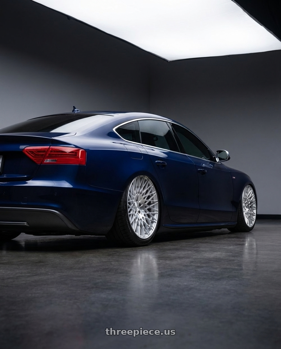 2014 Audi S5 B8 with Avant Garde Wheels M540 5X112 20x10 +25 Silver Machined wheels rear three quarter view slight stretch tires