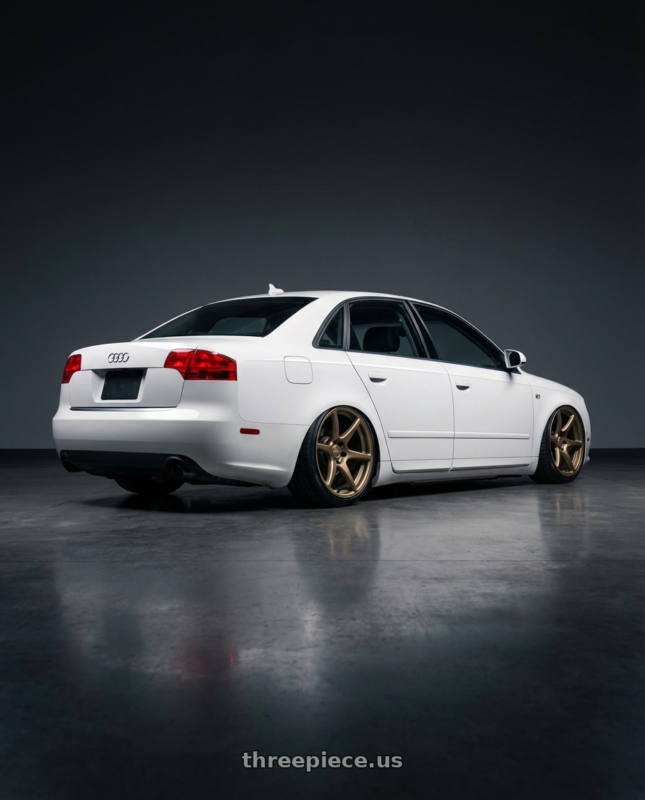 2010 Audi A4 B7 with Kansei K11B Tandem 5X112 19x9.5 22 Bronze wheels rear three quarter view slight stretch tires