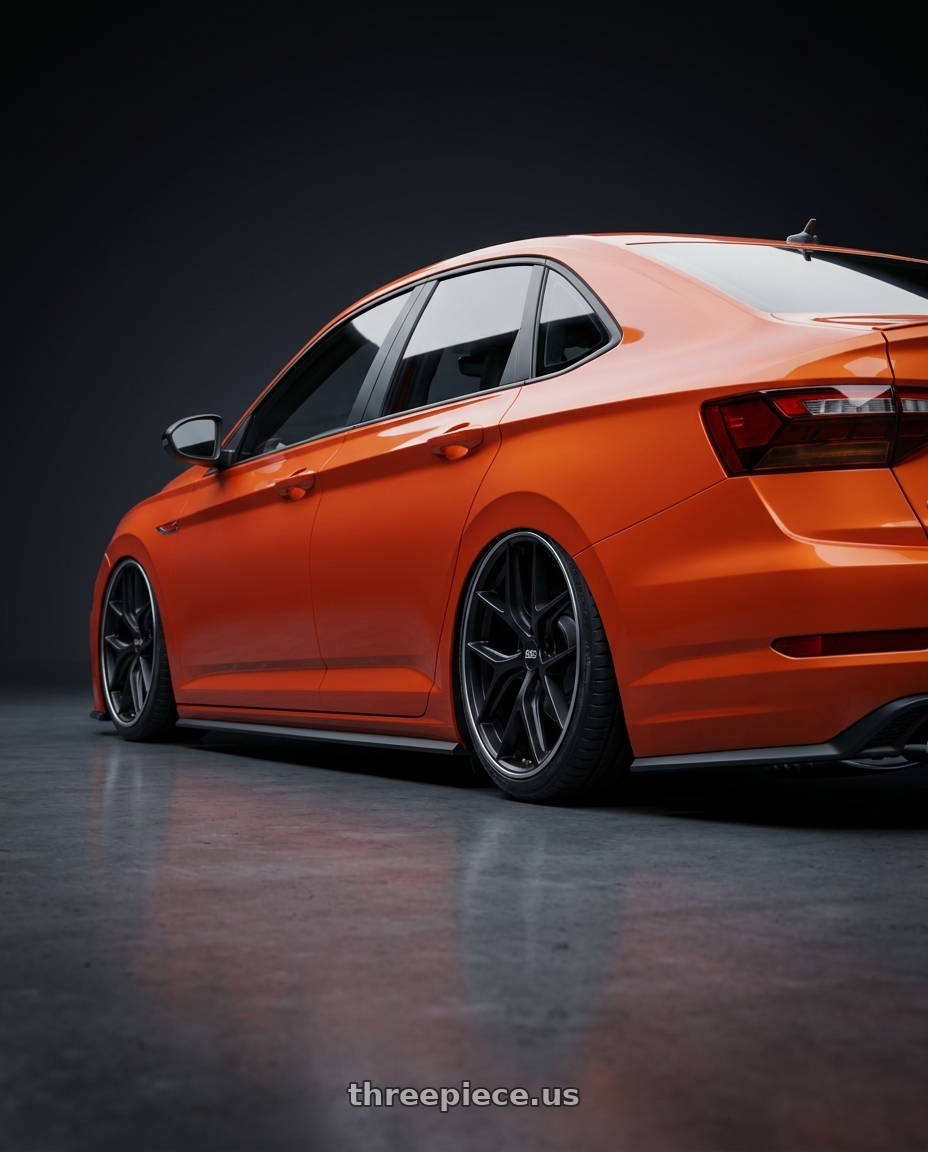 2023 Volkswagen Jetta GLI MK7 with BBS CC-R 5x112 19x8.0+27 Satin Black wheels rear three quarter view slight stretch tires