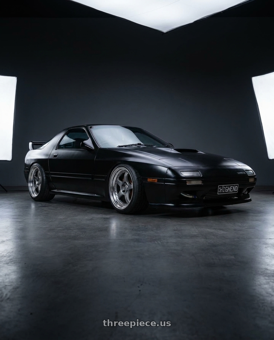 1990 Mazda RX7 with Kansei K14G Roku 5x114.3 18x10.5 12 Grey and Machined Lip wheels