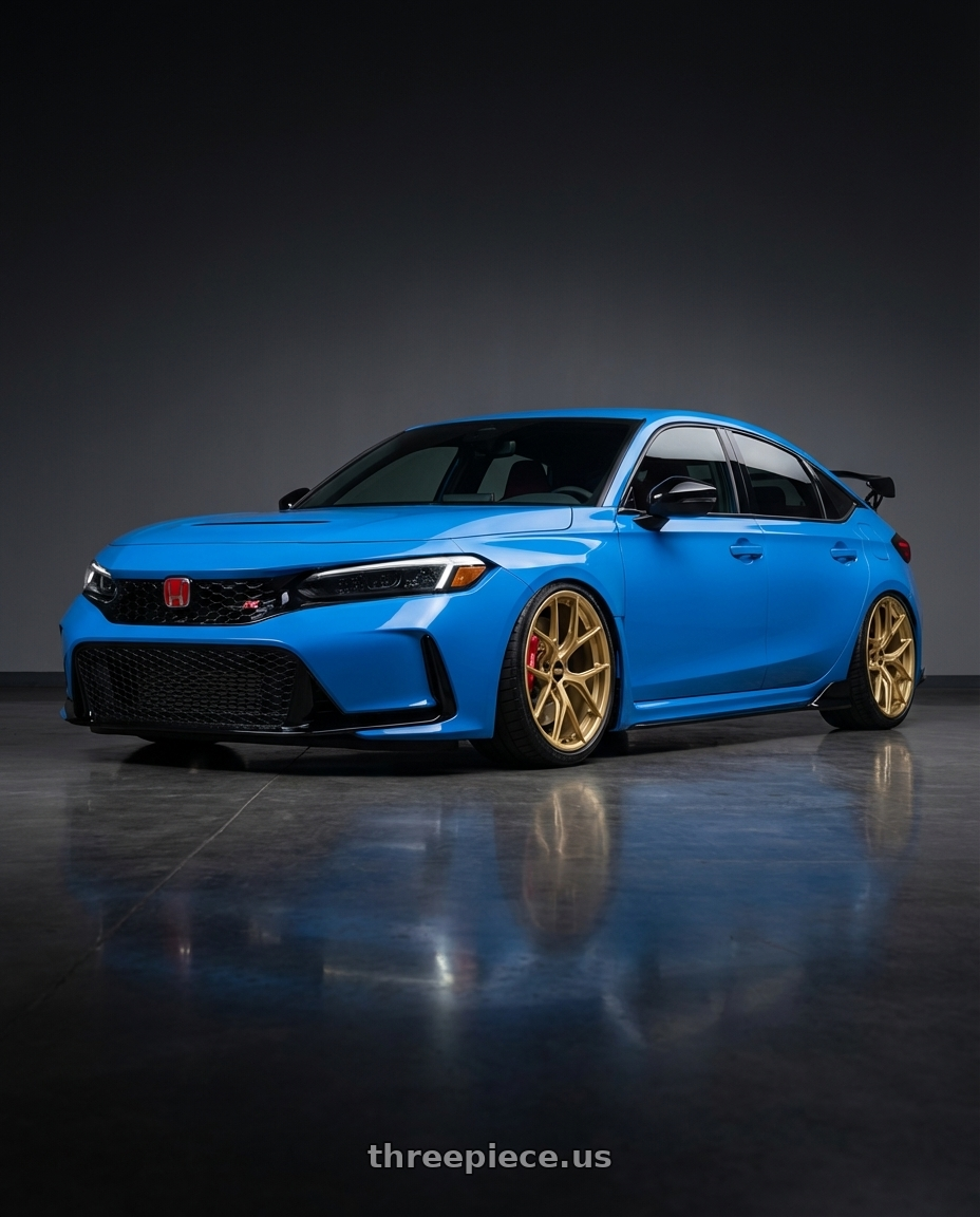 2024 Honda Civic Type R with BBS FI-R 5x120 19x10.5+35 Gold wheels front three quarter view stanced stance