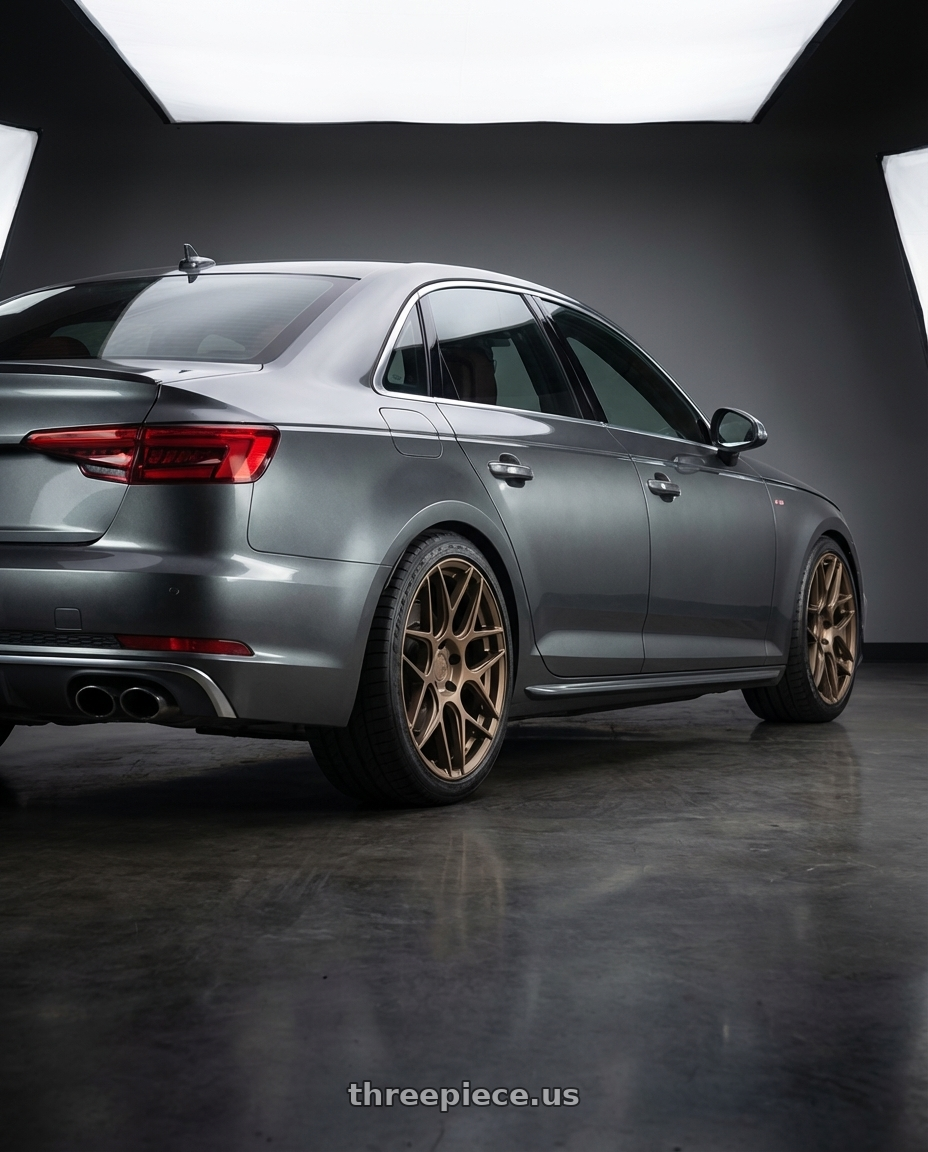 2023 Audi S4 B9 with Aodhan AFF2 5x112 19x8.5+35 Matte Bronze wheels rear three quarter view square tires