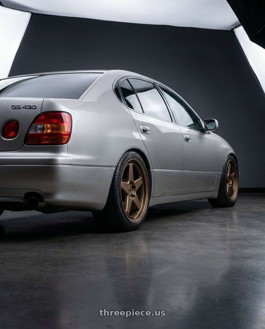 2002 lexus gs430 with KATANA RACING KR03 5x114.3 18x8 +40 Matte Bronze wheels rear three quarter view square tires