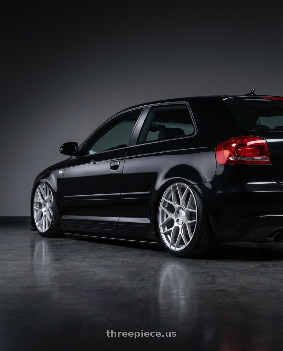 2012 Audi A3 8P with Aodhan AFF2 5x112 19x9.5+35 Gloss Silver Machined Face wheels rear three quarter view slight stretch tires