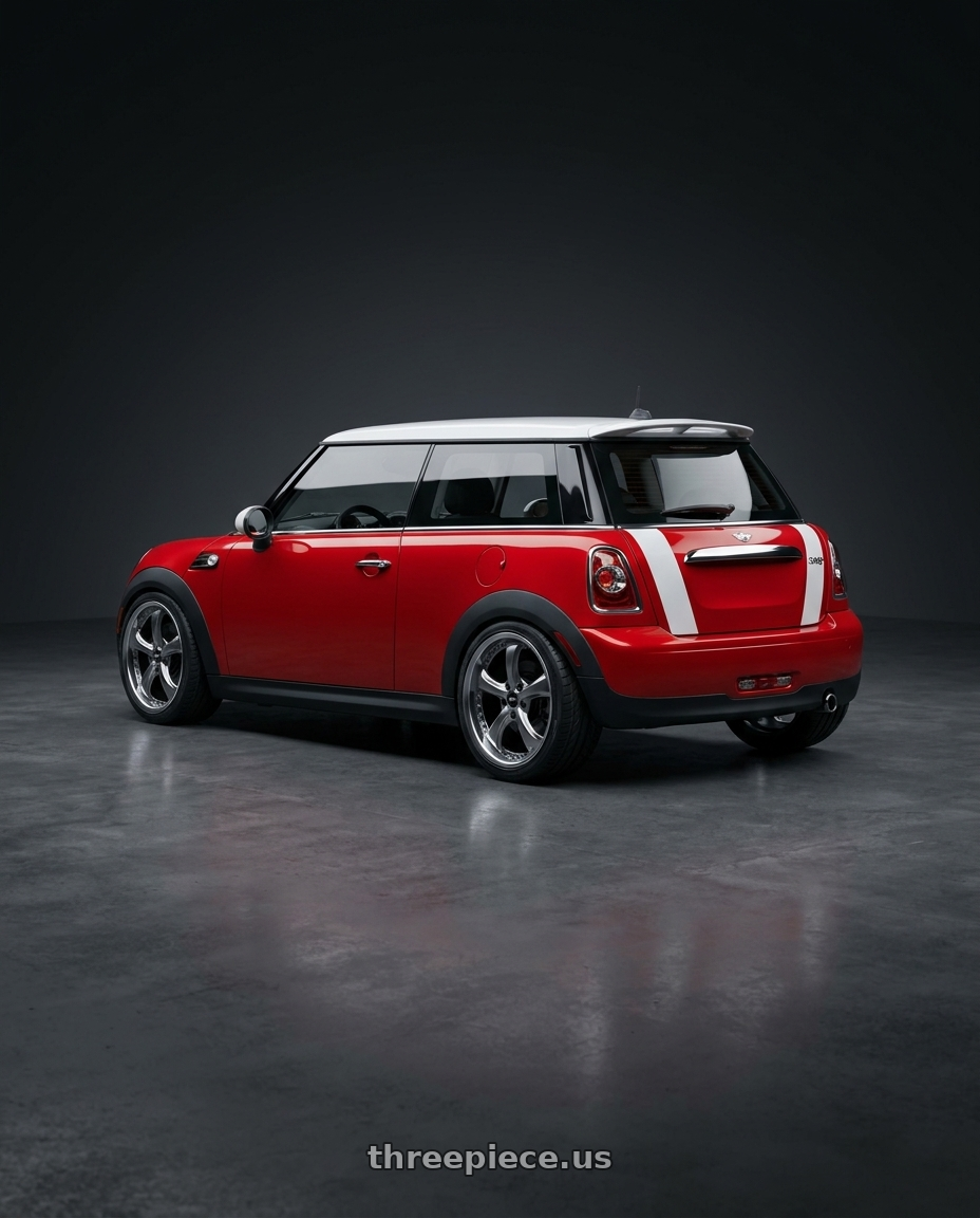 2013 Mini Cooper with Work Wheels VS-KF 5x114.3 20x9+21 Brilliant Silver Black O Disk STEP RIM wheels rear three quarter view square tires