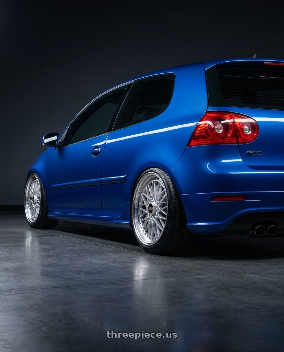 2009 VW GTI with BBS Super 5x112 19x10 +40 Diamond Silver wheels rear three quarter view meaty tires