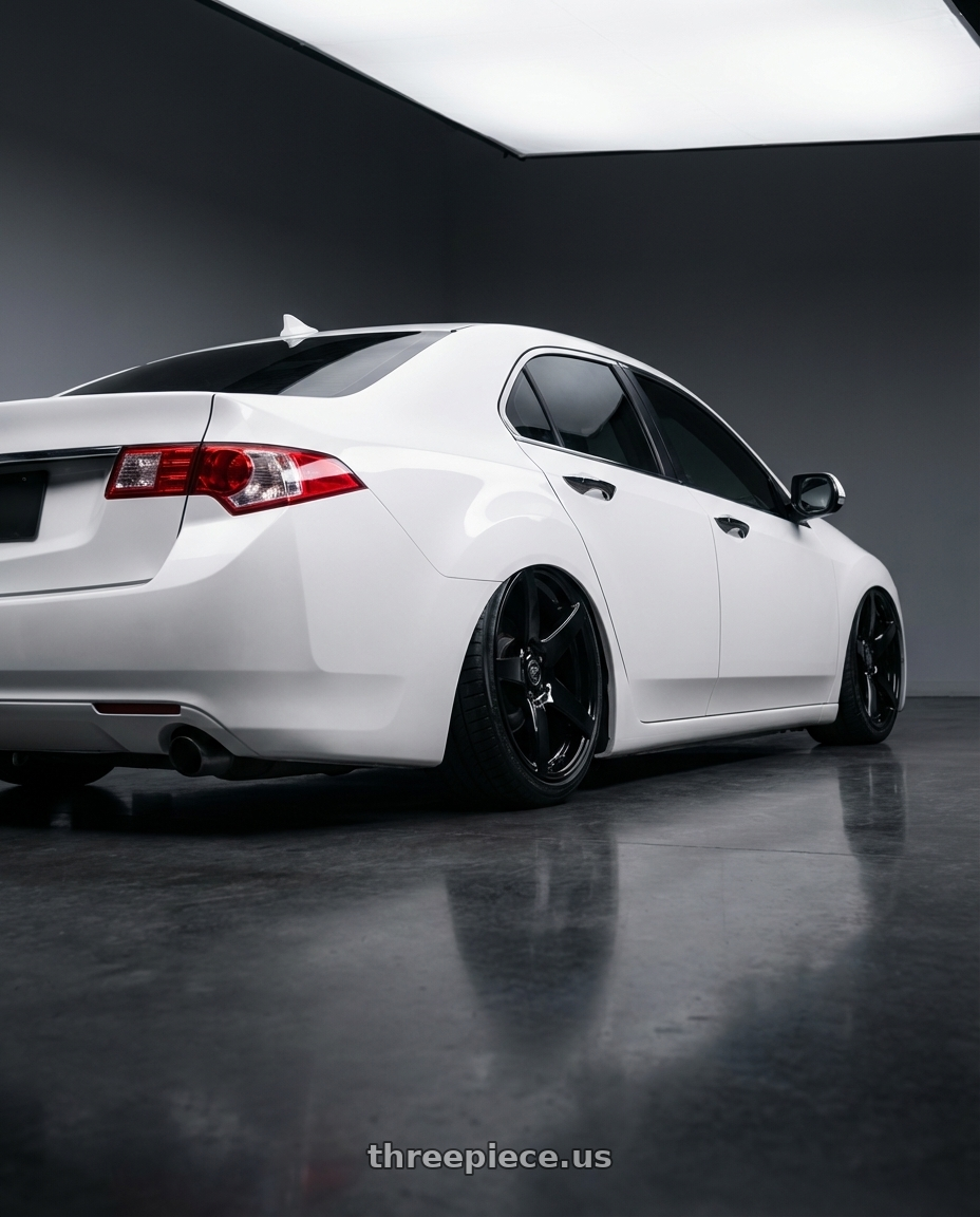 2013 Acura TSX with Forgestar CF5 5x114.3 19x10 +42 Gloss Black wheels rear three quarter view slight stretch tires