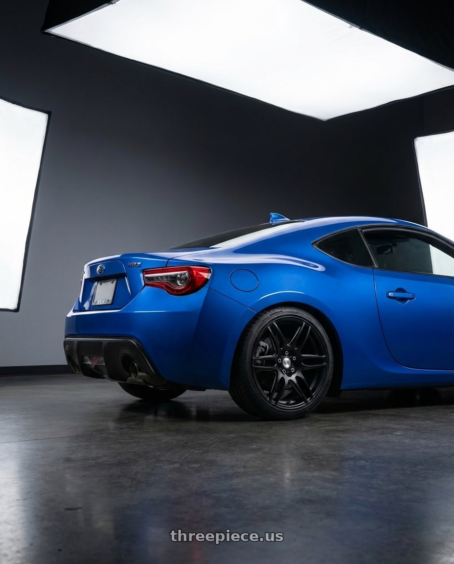 2017 Subaru BRZ with Niche 1PC M106 NR6 5X100/5X114.3 17X7.5 +45 MATTE BLACK MILLED wheels rear three quarter view square tires