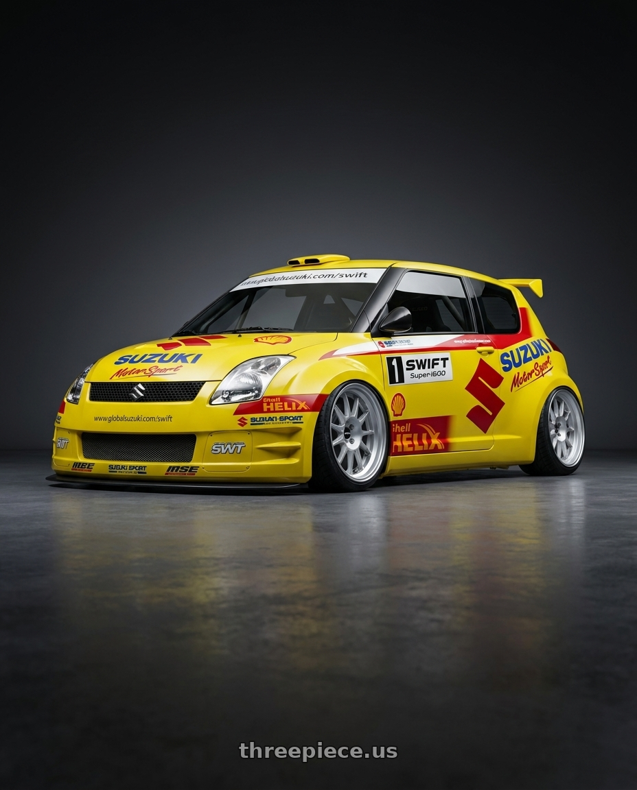 2005 Suzuki Swift Rally Car with Rotiform RC199 KPR 5X112 20x10.5 +35 SILVER wheels