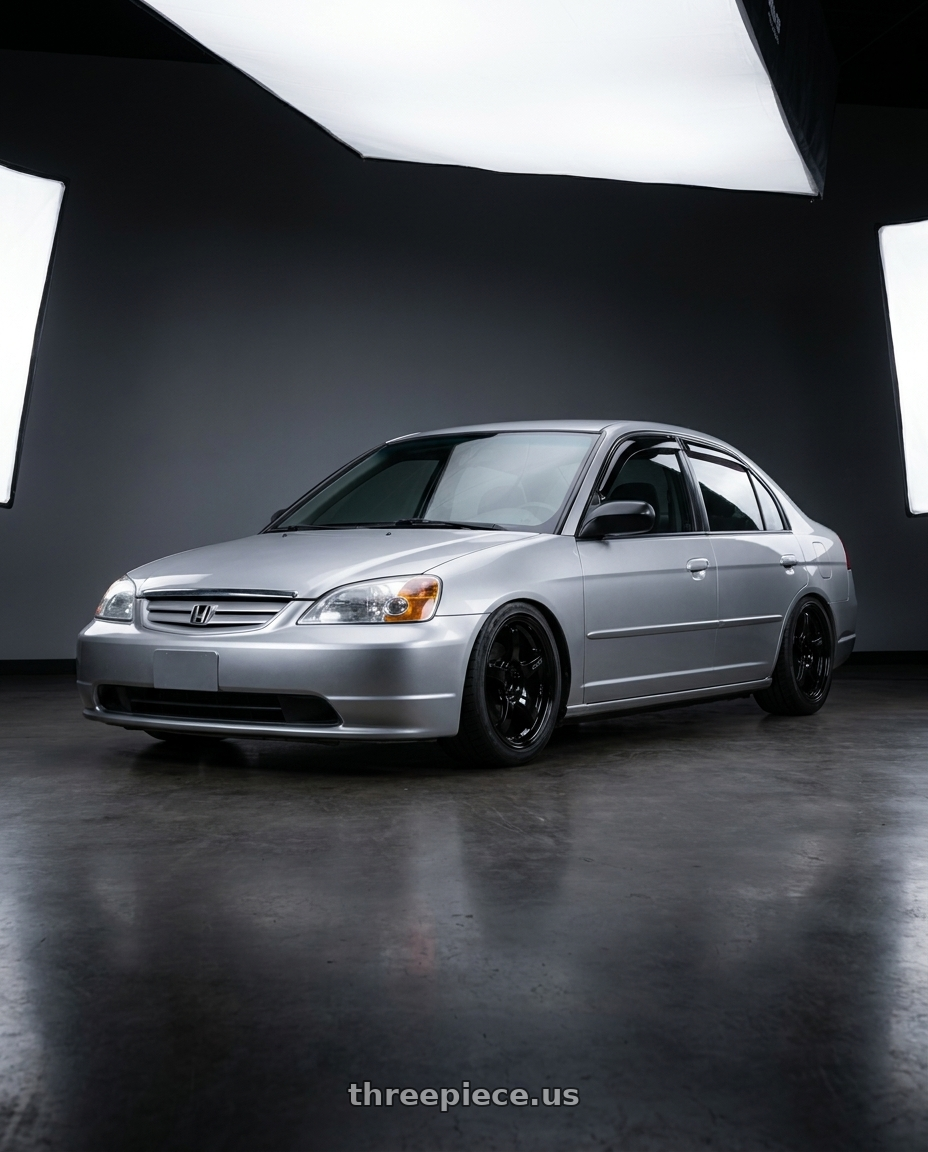 2002 Honda Civic with Gram Lights 57CR 4x100 17x7 +38 Gloss Black wheels