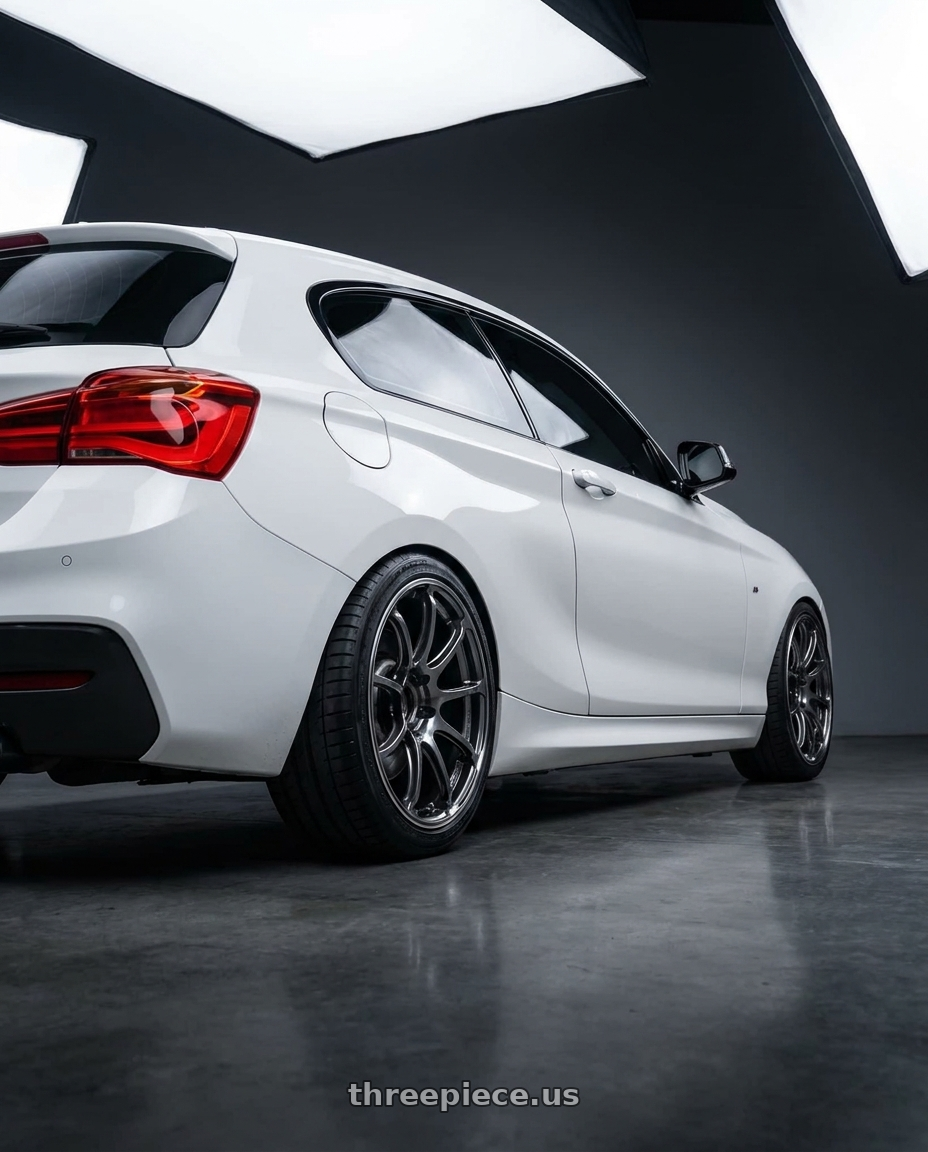 2016 BMW F20 with Advan Racing RSIII 5x120 18x8.5 +35 RACING HYPER BLACK & RING wheels rear three quarter view square tires