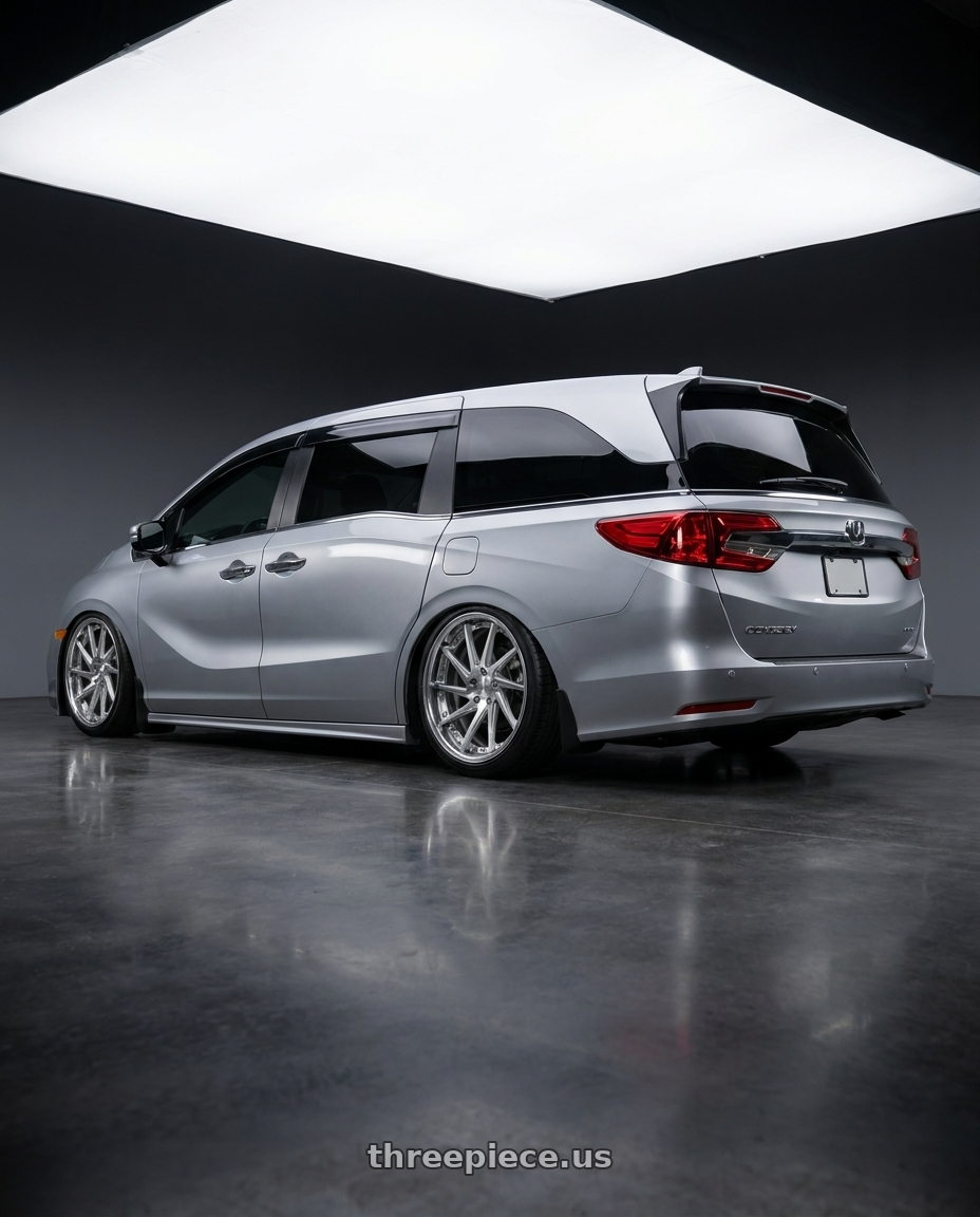 2024 Honda Odyssey with Work Gnosis Cvs 5x120 20x8+45 H Disk Composite Buffed And Brushed wheels rear three quarter view slight stretch tires