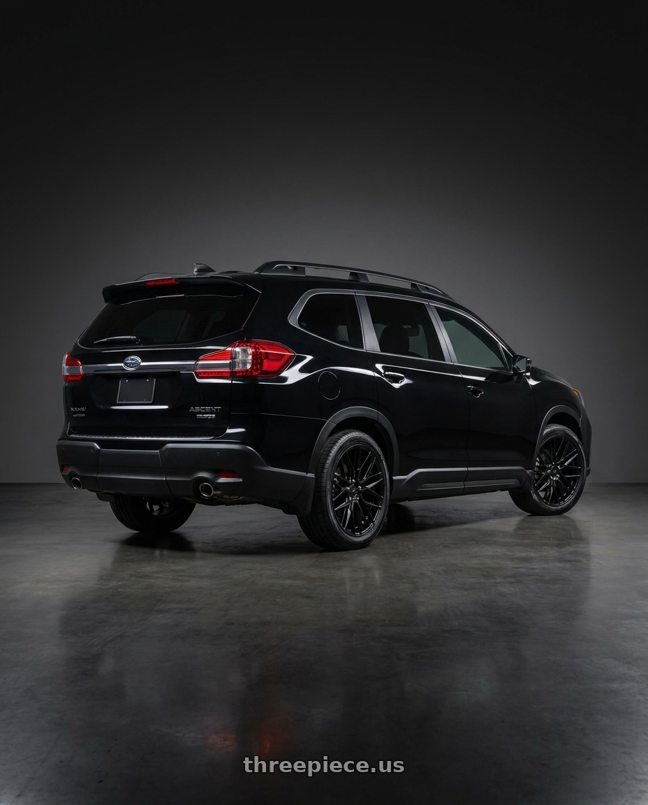 2025 Subaru Ascent Crystal Black Silica with Niche 1PC M190 GAMMA 5X114.3 20X9 +35 MATTE BLACK wheels rear three quarter view square tires