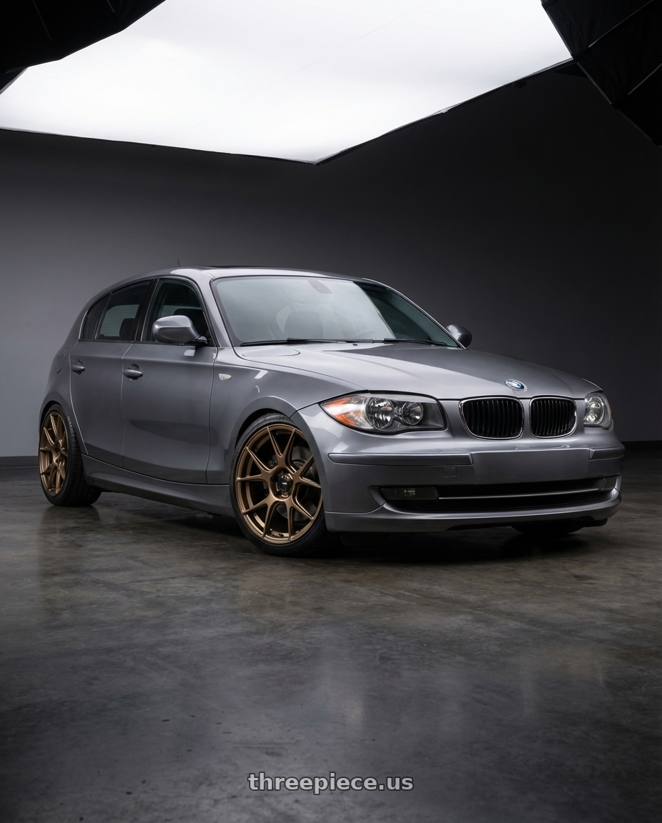 2012 BMW 1 Series E82 with Konig Ampliform 5x120 18x9.5+35 Gloss Bronze wheels front three quarter view lowered stance