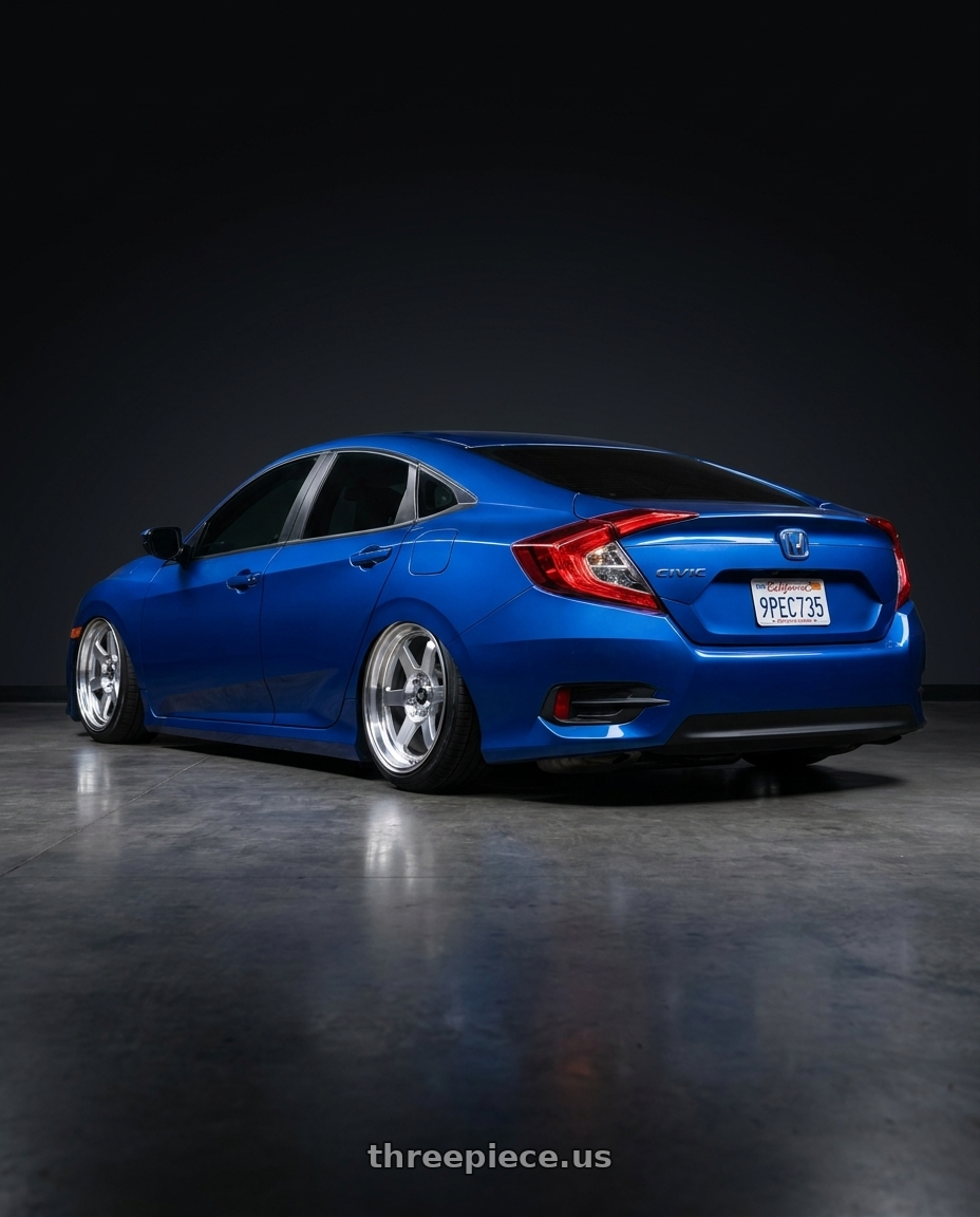2020 Honda civic lx sedan with MST Wheels Time Attack 5x114.3 16x8.0 +20 Machined wheels rear three quarter view square tires