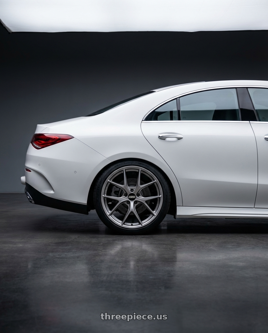 2023 Mercedes-Benz CLA C118 with BBS CC-R 5x112 19x9.0+42 Satin Platinum wheels rear three quarter view square tires