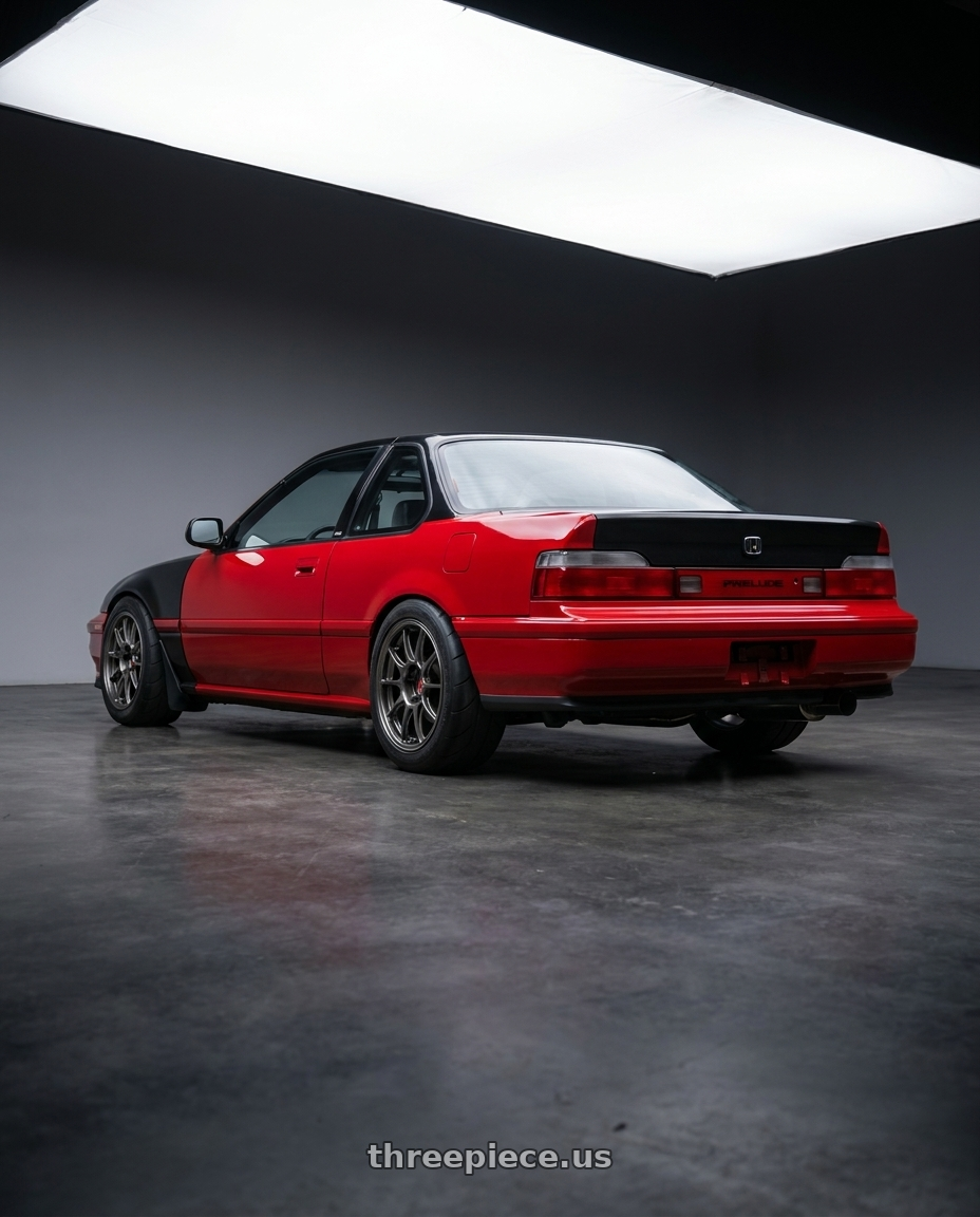 1991 Honda prelude with WedsSport TC105X 4x100 16x7.0+36 EJ Titan wheels rear three quarter view excessive tires