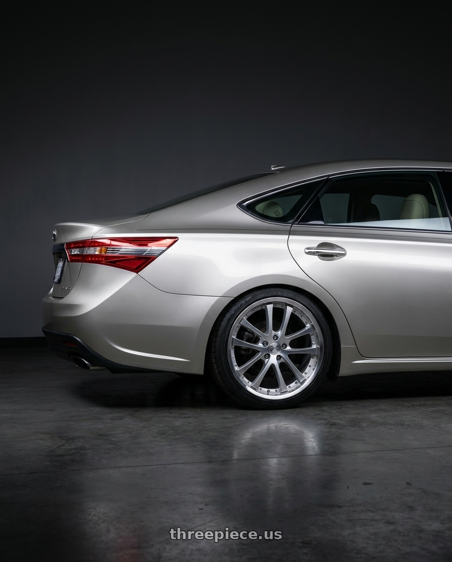 2013 toyota avalon with Vors AR5 5x114.3 19x8.5 +35 Silver Machine Face Lip Chrome Rivet wheels rear three quarter view square tires