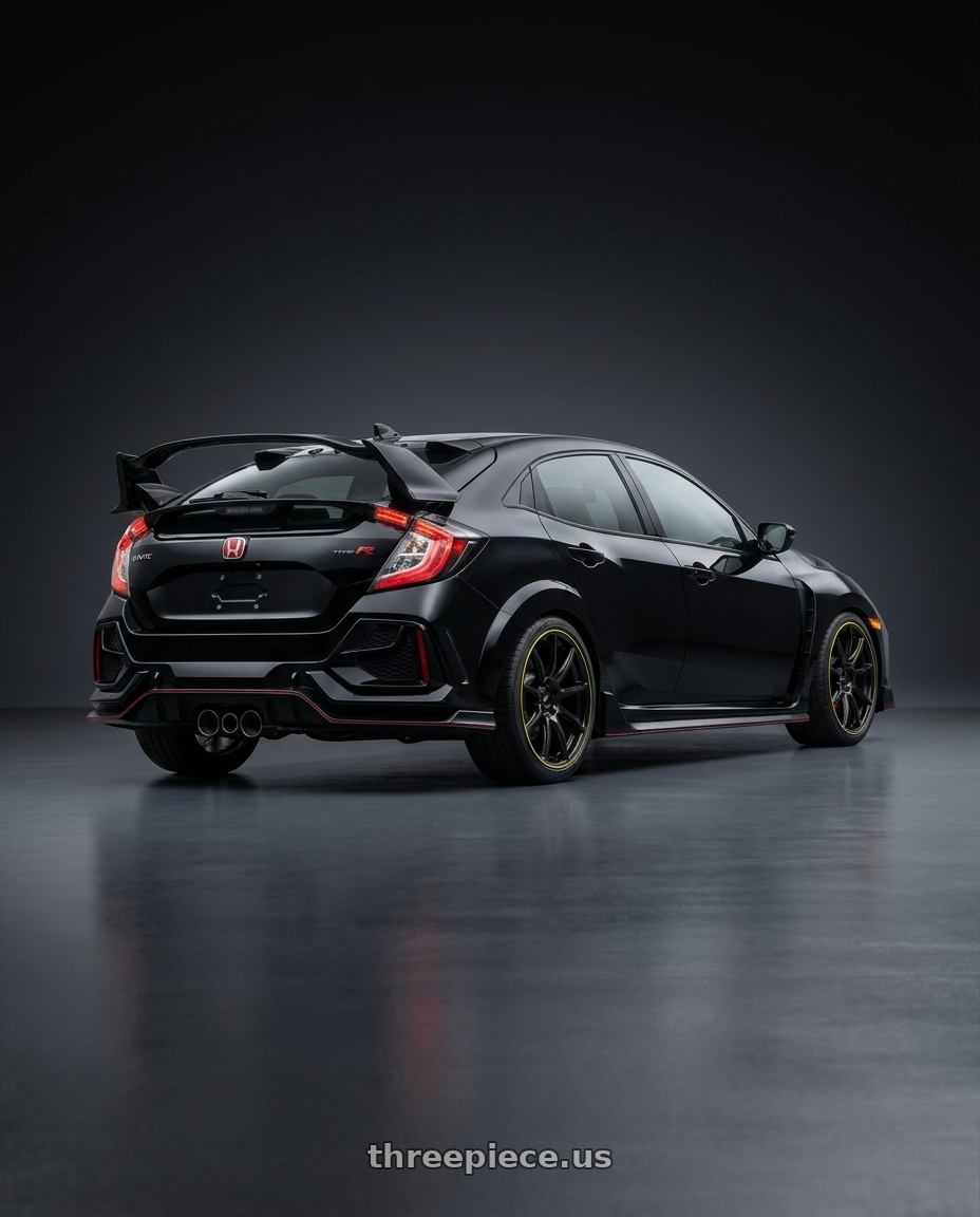 2021 Honda Civic Type R with Gram Lights 57Transcend Unlimit Edition 5x100 18x9.5+38 Face-2 wheels rear three quarter view square tires