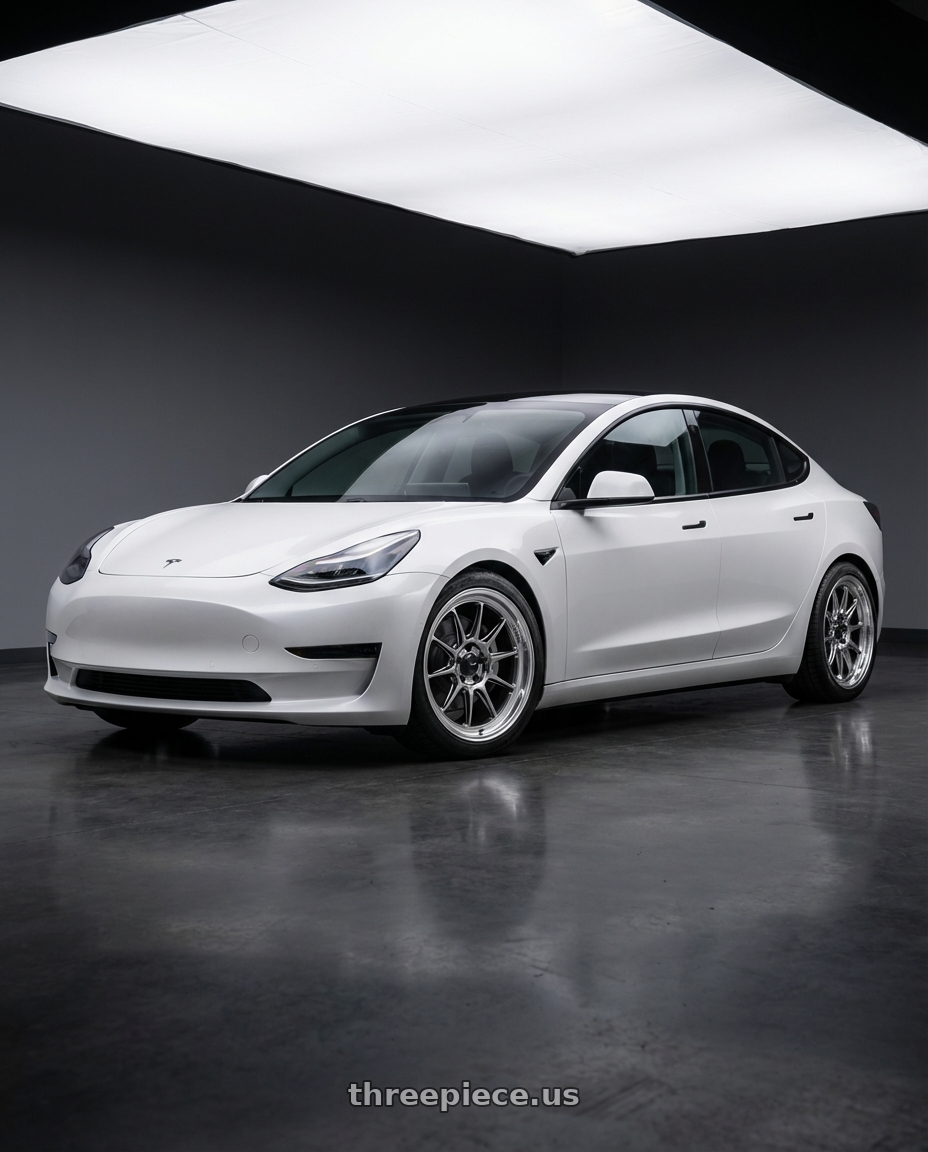 2023 Tesla Model 3 with Konig Countergram 5x114.3 19x9.5+25 Hyper Chrome / Machined Lip wheels