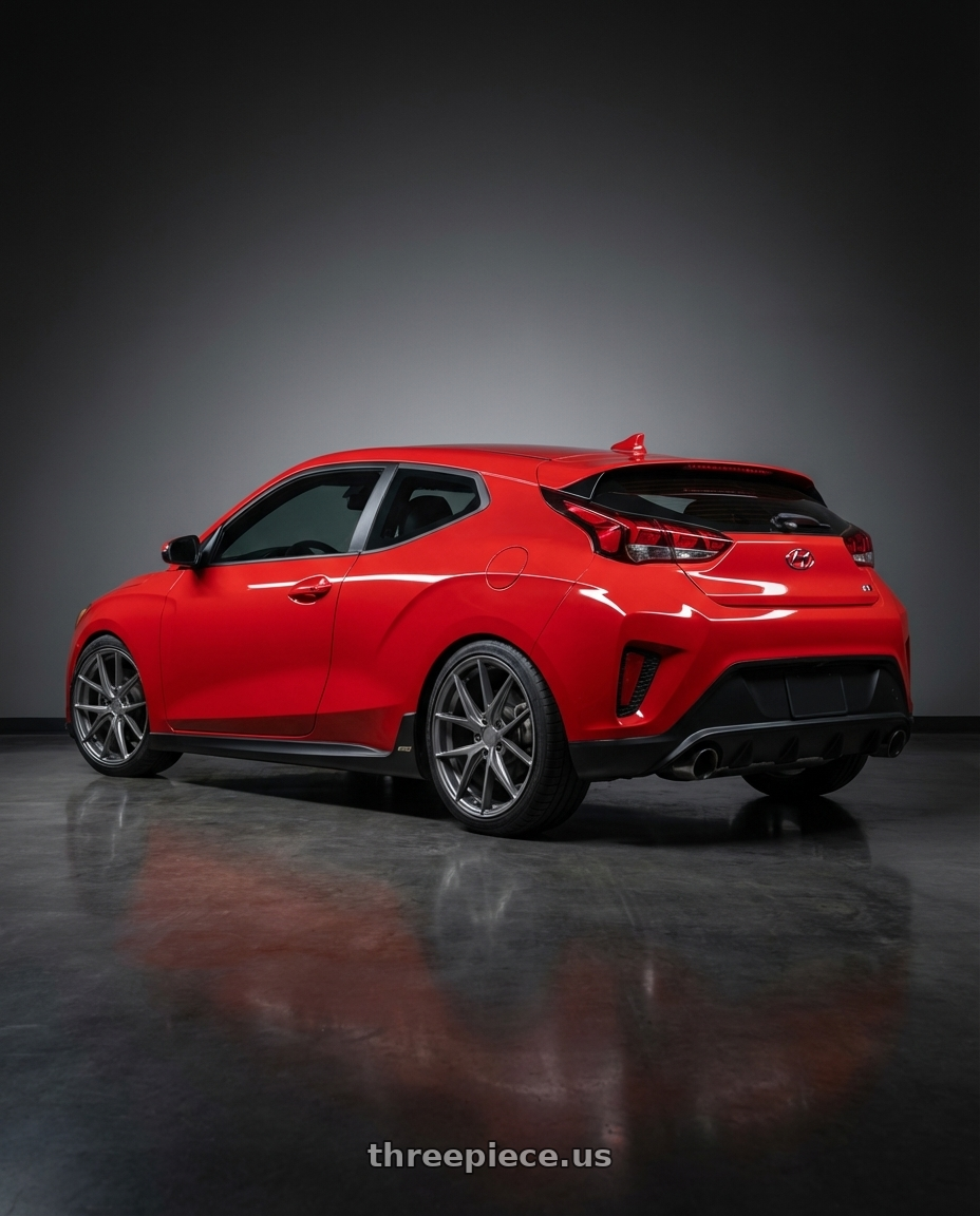 2022 Hyundai Veloster N with Niche 1PC M116 MISANO 5X114.3 19X8.5 +45 MATTE GUN METAL wheels rear three quarter view square tires