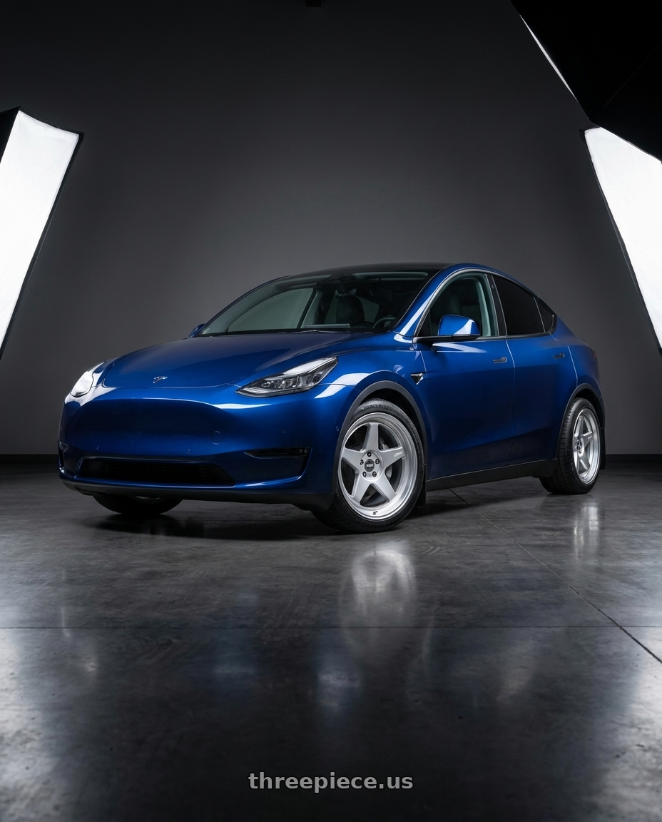 2022 Tesla Model Y with ESR Wheels CR SERIES CR5 5x100 18x10.5 +22 Hyper Silver wheels
