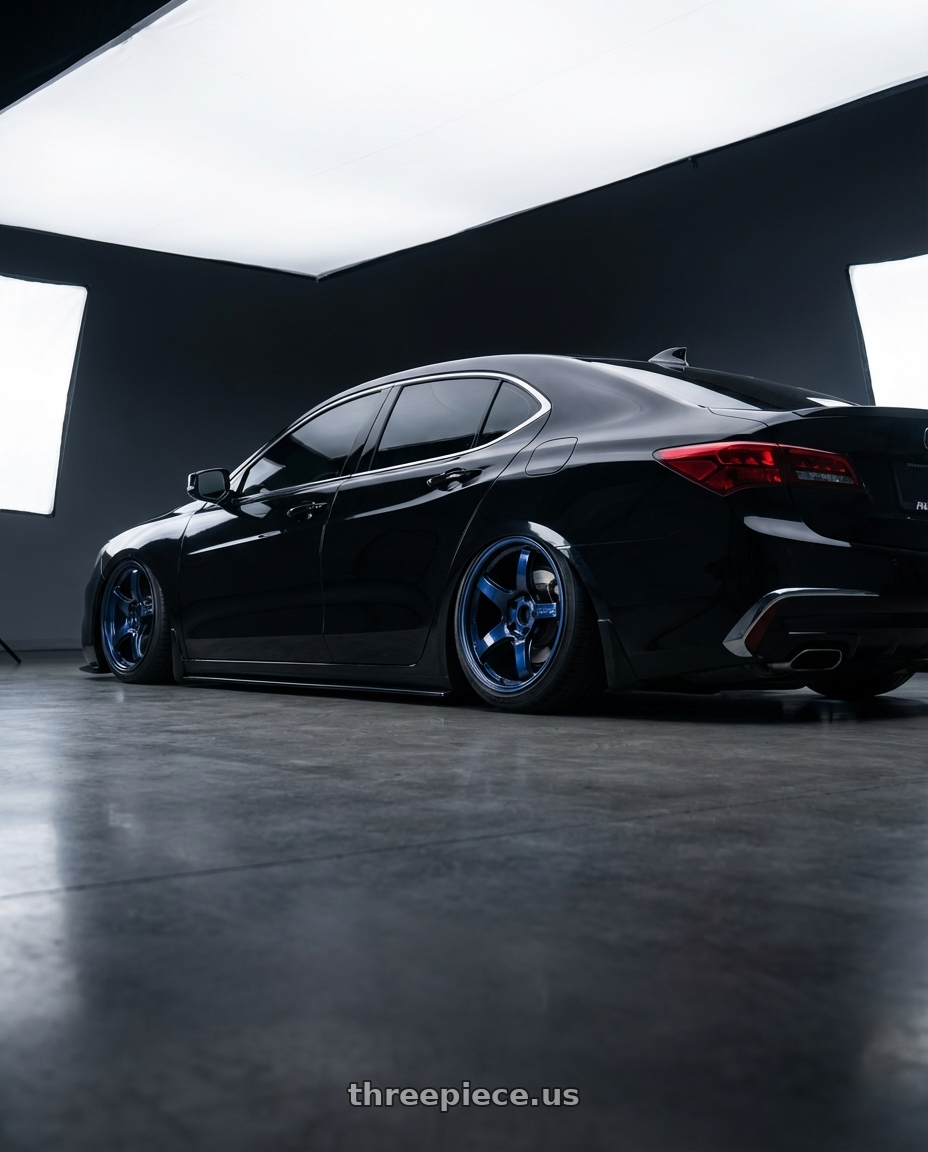 2019 acura tlx with Gram Lights 57CR 5x112 19x10.5 +35 ETERNAL BLUE PEARL wheels rear three quarter view slight stretch tires