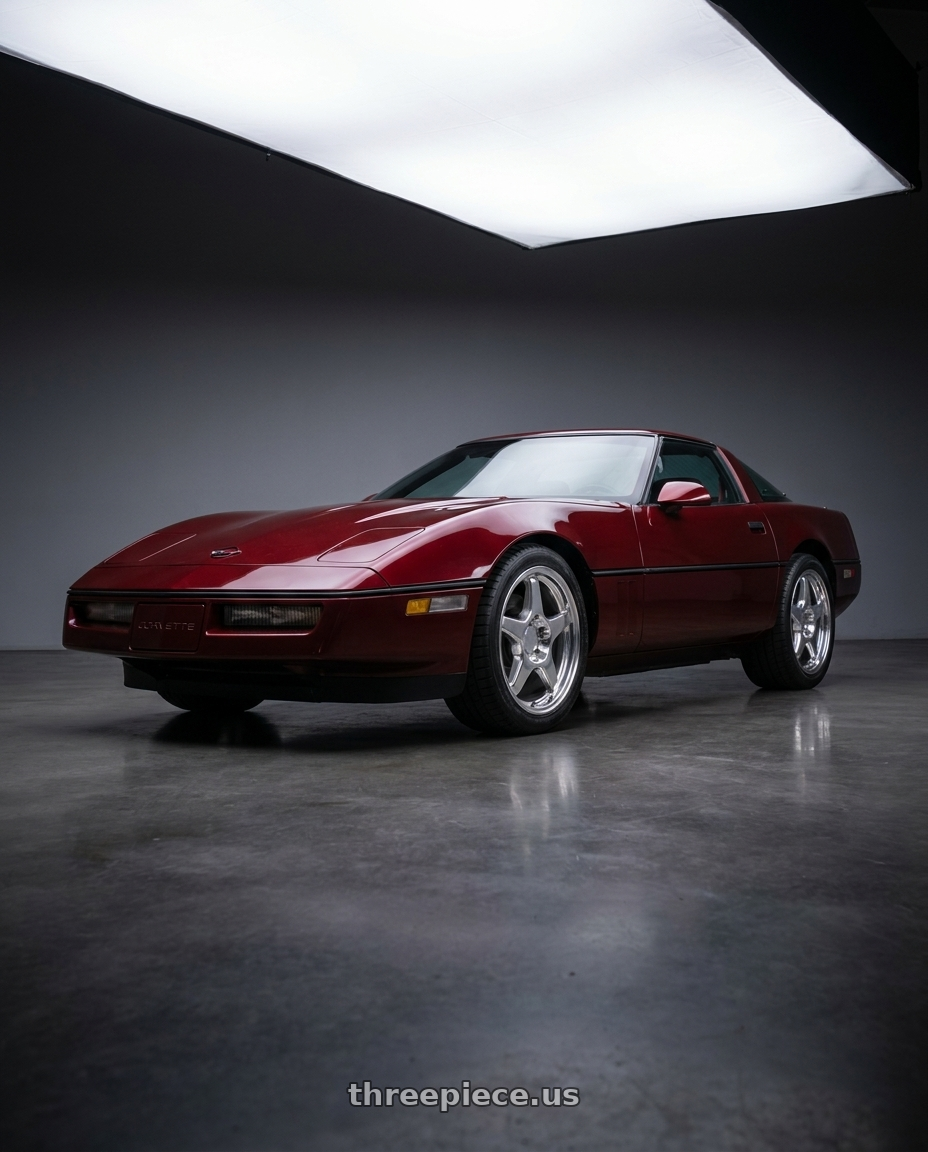 1989 Chevy corvette dark red with OE Wheels CV01 5x120.65 17x9.5+56 Polished wheels