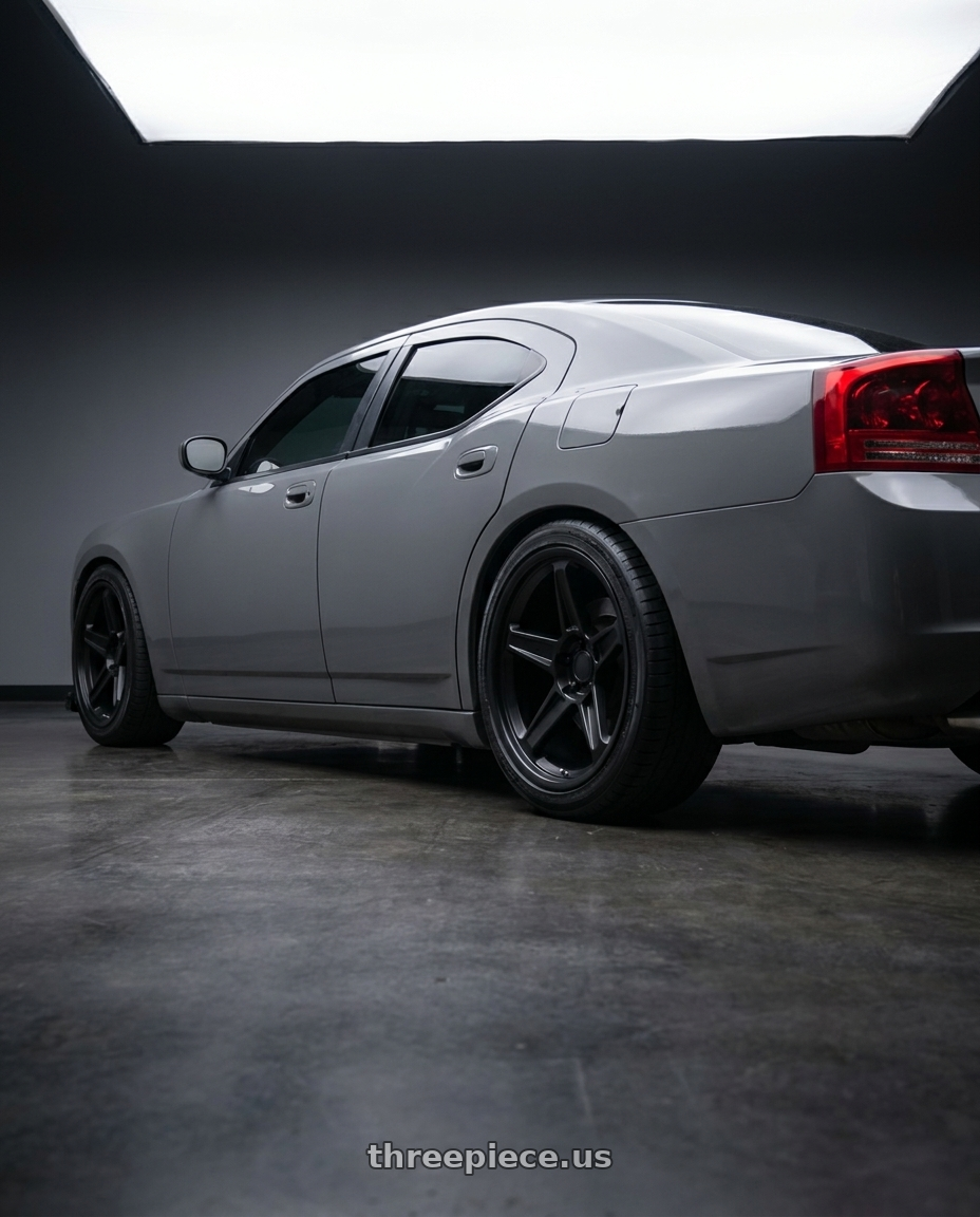 2006 dodge charger rt with Performance Replicas PR186 5X115 20X9 +20 MATTE BLACK wheels rear three quarter view slight stretch tires
