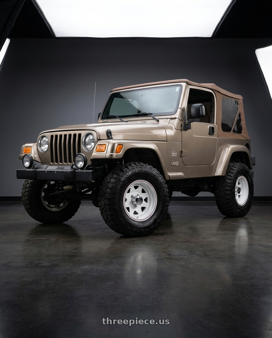 2003 jeep wrangler with Allied - Pacer 310W White Spoke 5x127 15x10 -44 White wheels