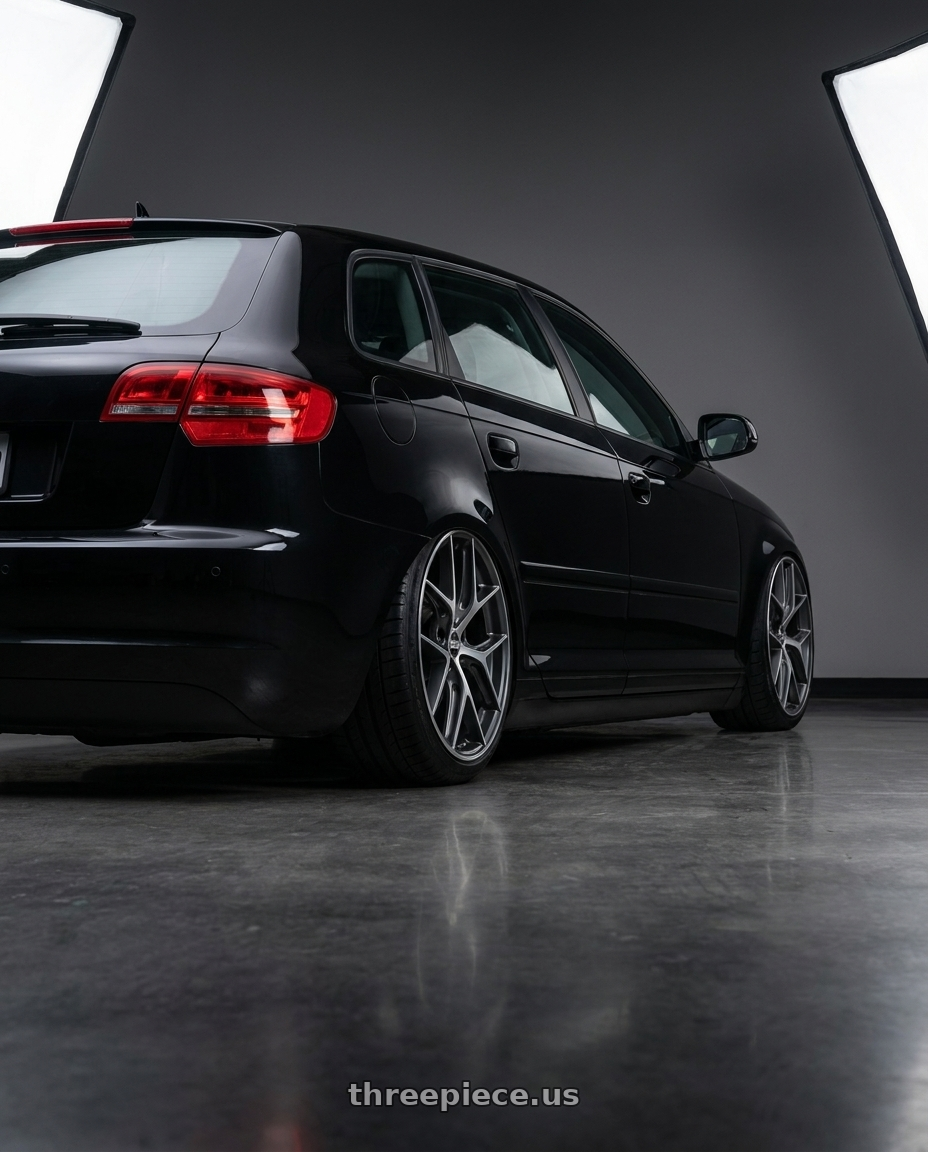 2012 Audi A3 8P with BBS CC-R 5x112 19x9.0+42 Graphite w/ Diamond Cut Face wheels rear three quarter view slight stretch tires