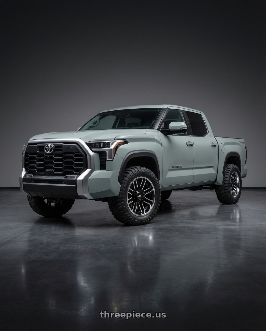 2024 Toyota Tundra with Moto Metal MO202 6X139.7 20X10 -18 GLOSS BLACK MACHINED CENTER CHROME LIP wheels