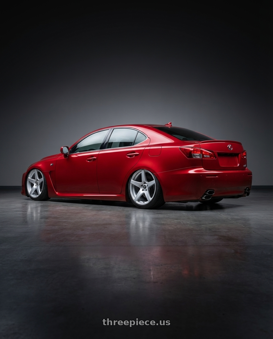 2012 Lexus IS-F with Forgestar CF5 5x114.3 19x10 +42 Gloss Silver wheels rear three quarter view slight stretch tires