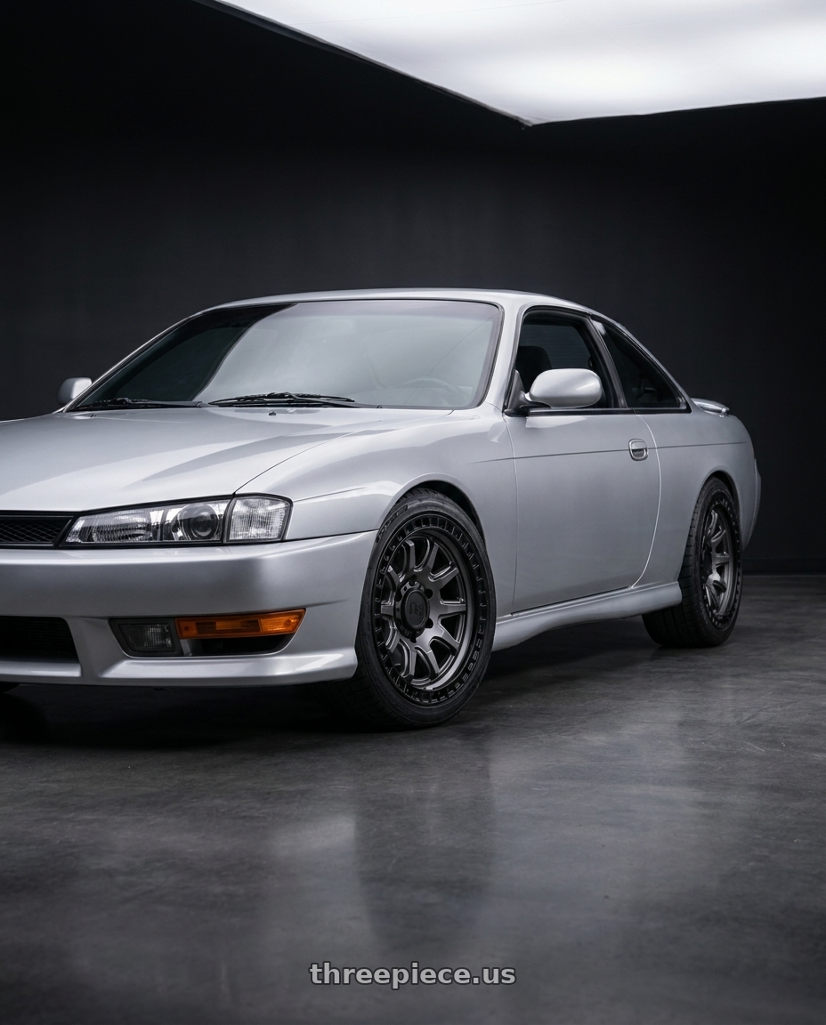 Nissan 240sx 1999 with Black Rhino CALICO 5X127 17X8.5 +34 MATTE GUNMETAL W/ MATTE BLACK LIP wheels