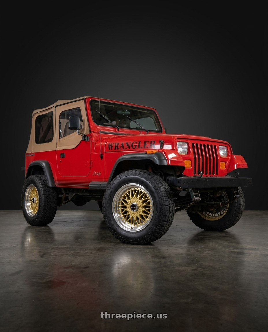 1989 Jeep Wrangler with Vors VR3 5x114.3 16x8  +20 Gold Machine Lip Gold Rivet wheels