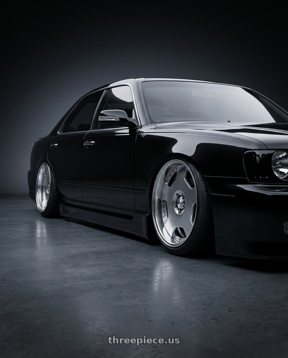 1997 Nissan cedric with Work Lanvec Ld1 5x114.3 19x8+12 A Disk Machine Silver Polish wheels