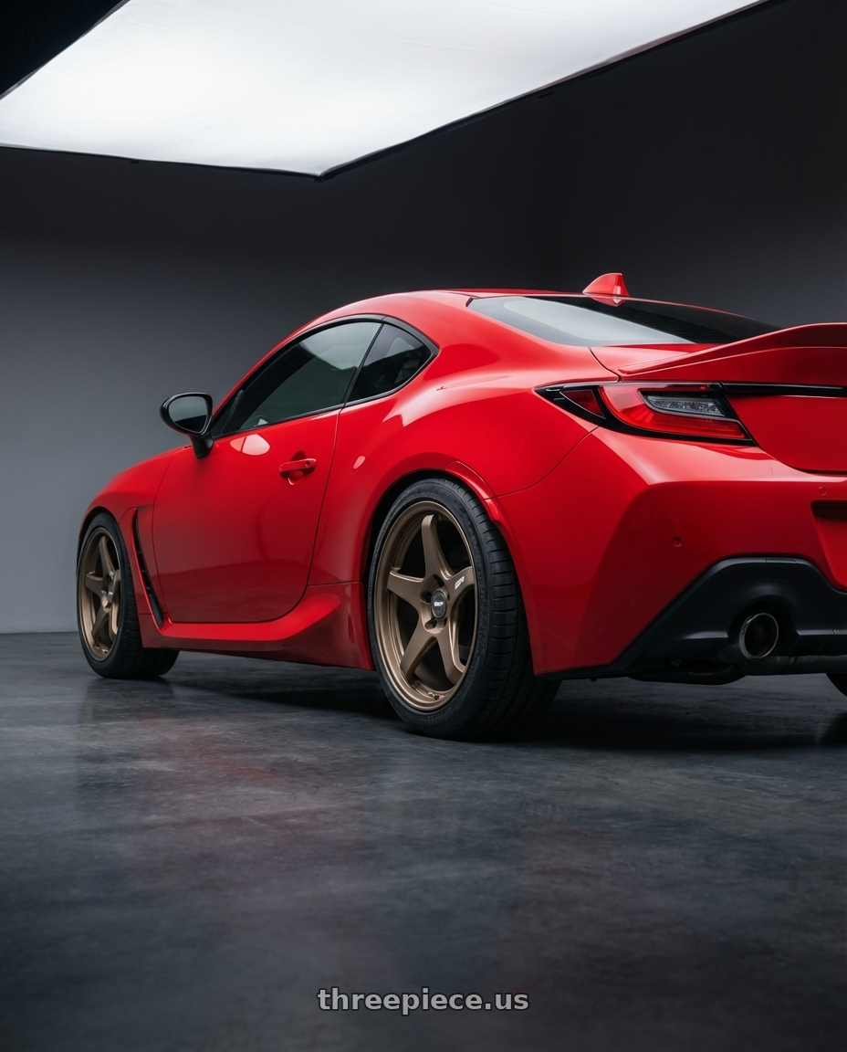 2024 Toyota GR86 with ESR Wheels APEX SERIES AP5 5x114.3 18x8.5 +30 Matte Bronze wheels rear three quarter view square tires