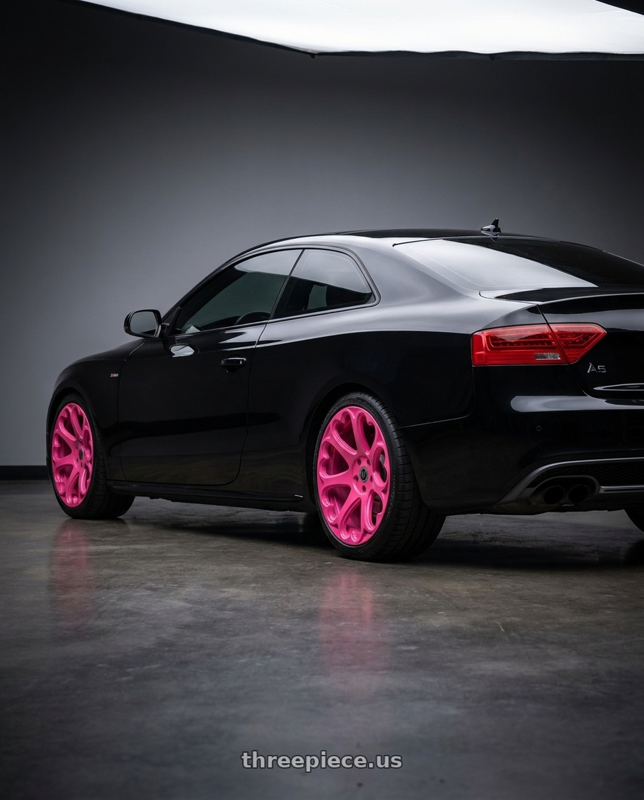 2013 audi a5 with HERITAGE WHEEL KOKORO MONOC 5x112 17x8 +25 PINK wheels rear three quarter view square tires